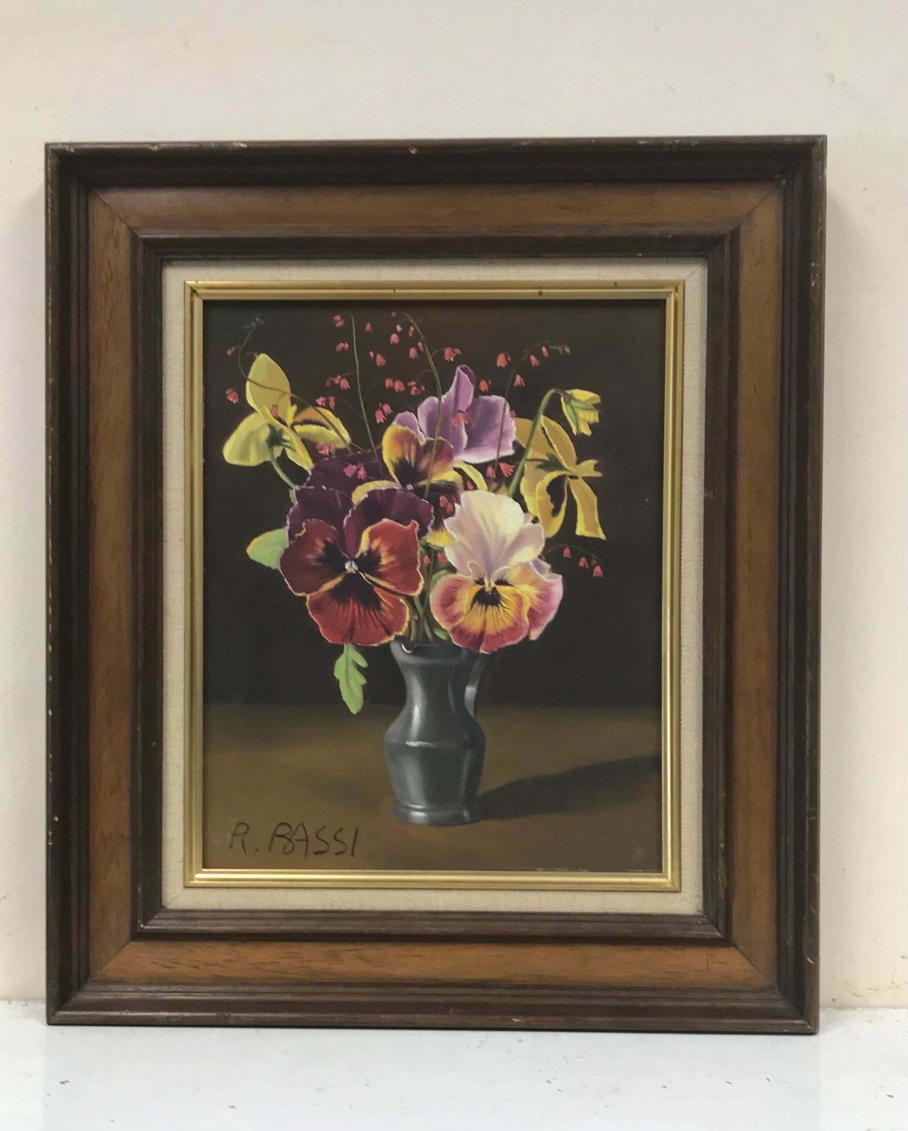 Italian Schoolsigned Italian Oil Painting Realist Flowers In Pewter Vase, Peonies photo for sale