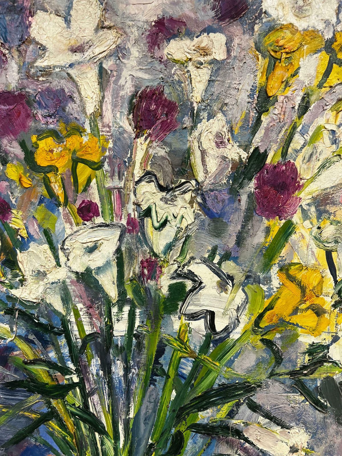 édouard Righetti (1924 2001)1970s French Interior Still Life   Flowers In Deep Blue Vase   Superb Original 1970's photo furniture