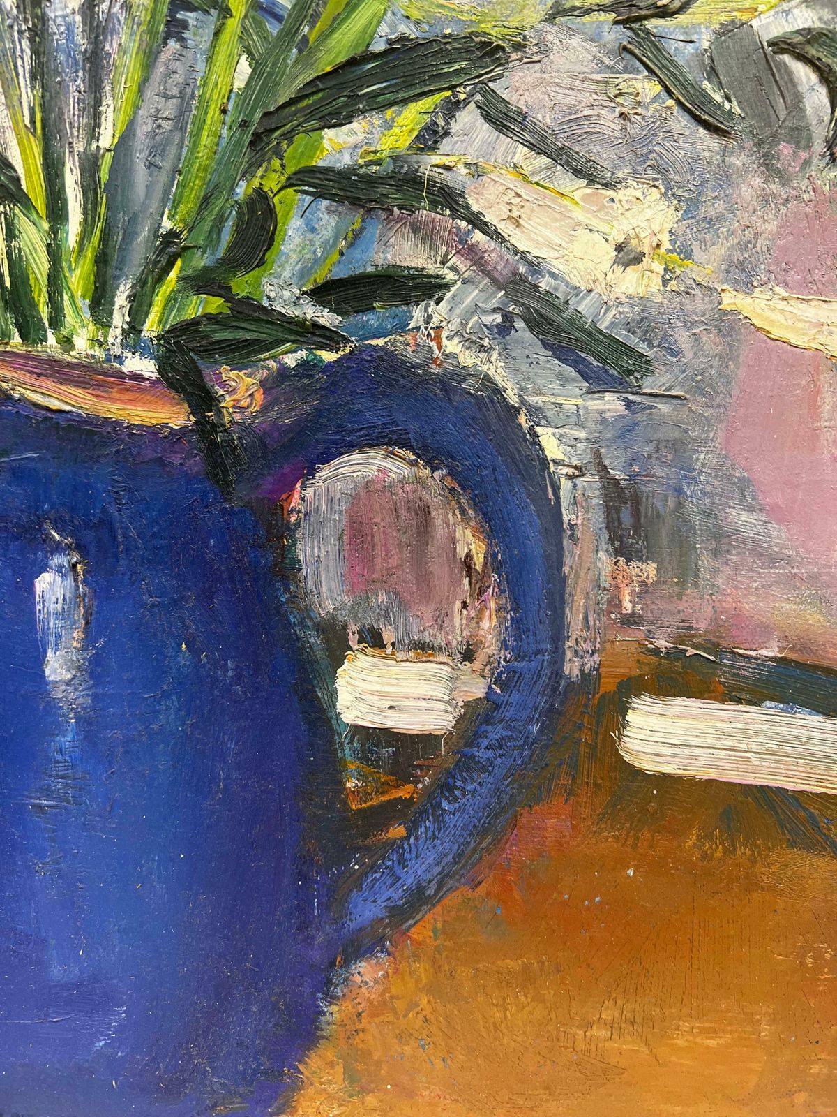 édouard Righetti (1924 2001)1970s French Interior Still Life   Flowers In Deep Blue Vase   Superb Original 1970's photo vinterior