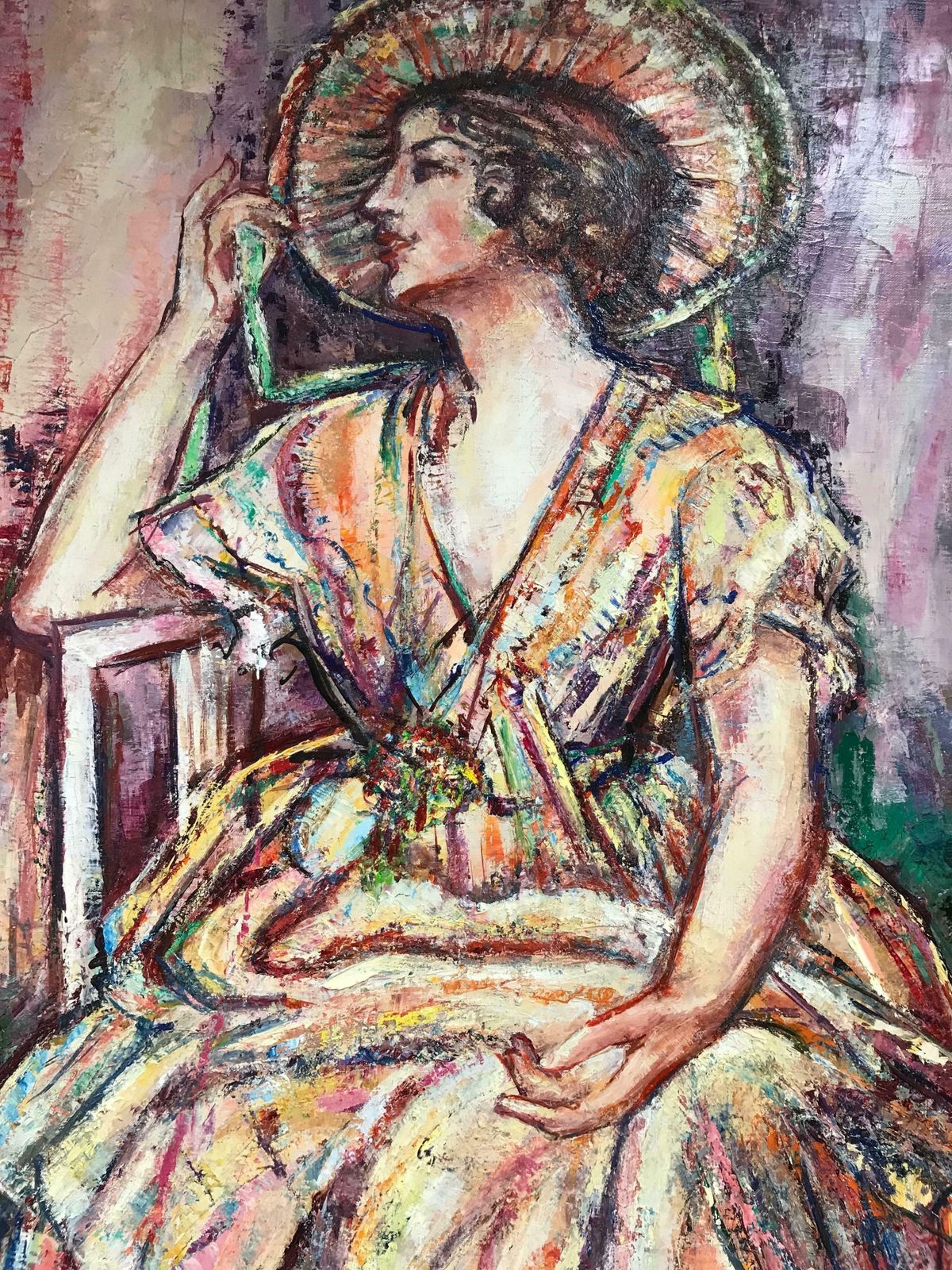 photo for sale Maria Tort Xirausigned Original Oil Painting   Lady In Hat