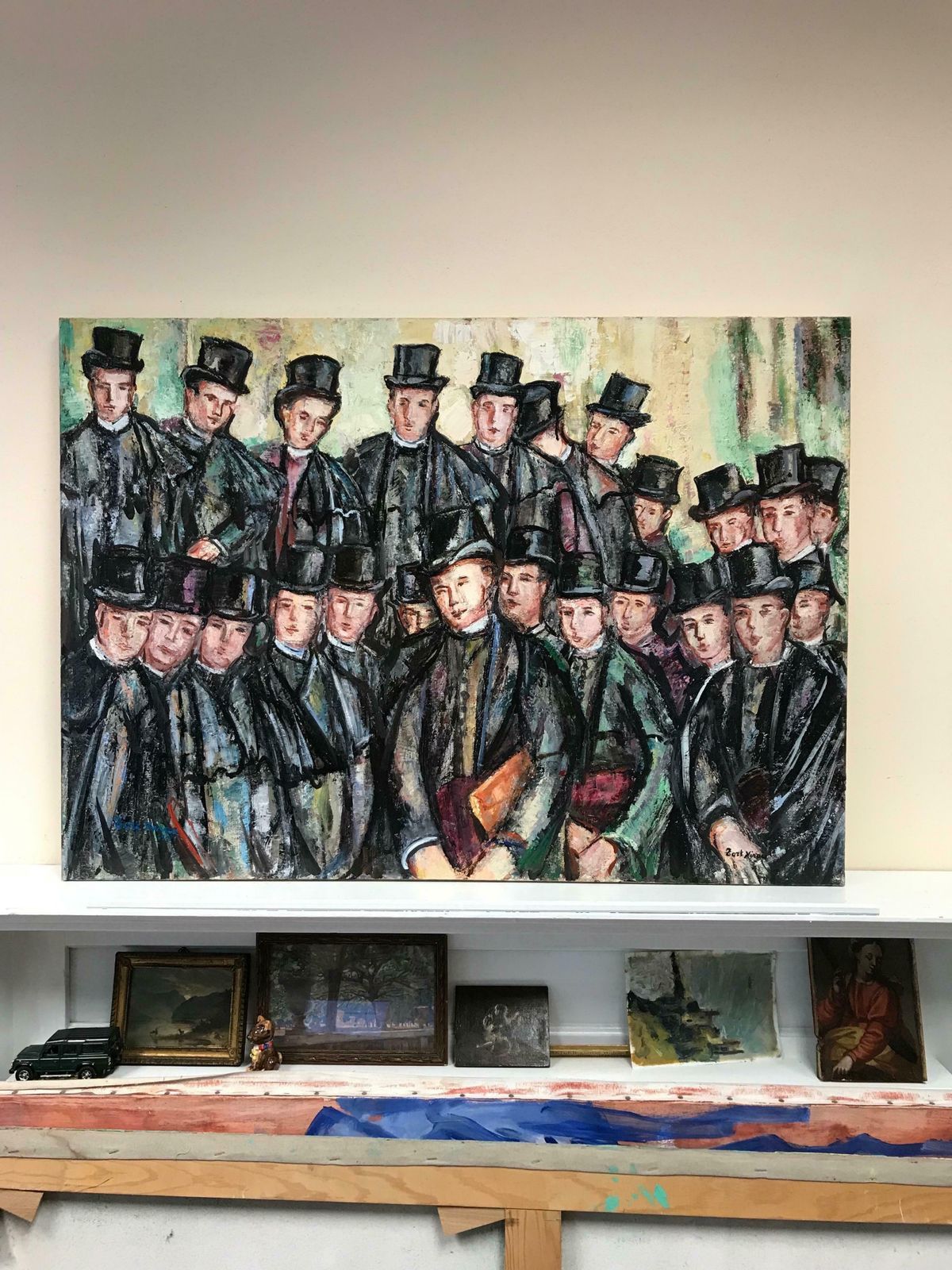 Maria Tort Xirauvictorian School Boys In Top Hats, Signed Original Huge Oil Painting photo for sale