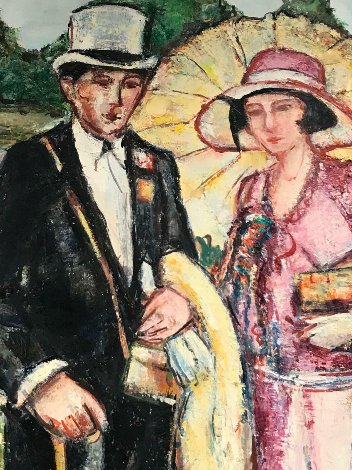 Maria Tort Xirauelegant Smartly Dressed Couple Riverside Gardens, Signed Original Oil Paintingc. 1991 photo vinterior
