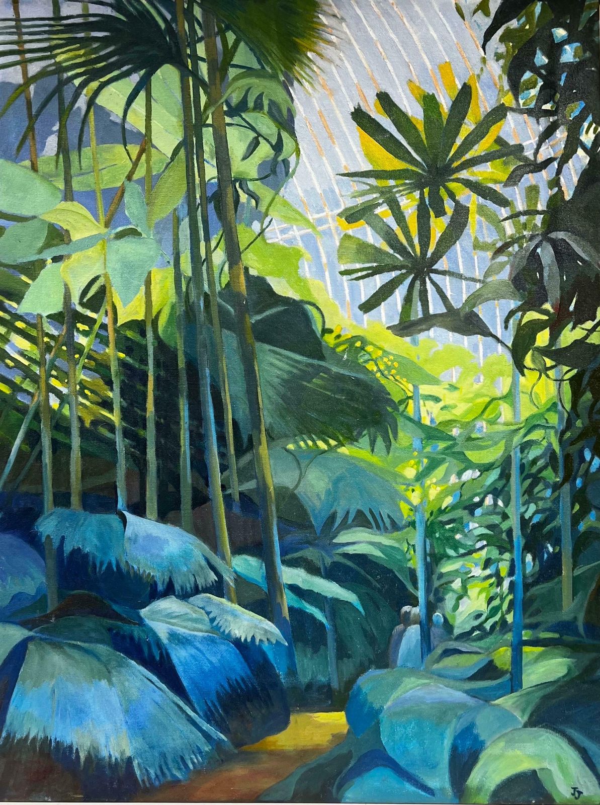 Modern Britishexotic Garden Plants Conservatory Interior Scene Dramatic Large Painting