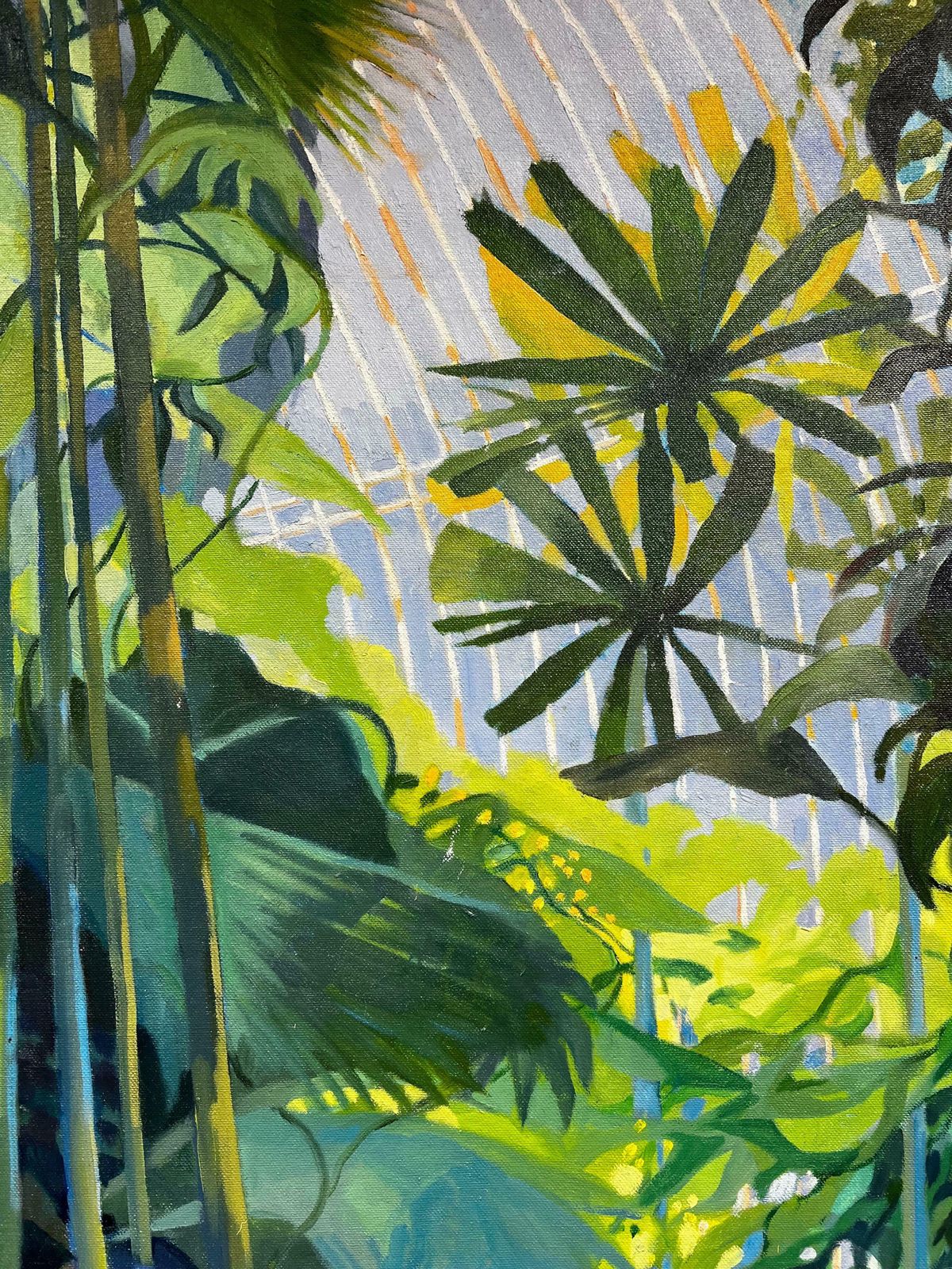 Modern Britishexotic Garden Plants Conservatory Interior Scene Dramatic Large Painting photo for sale