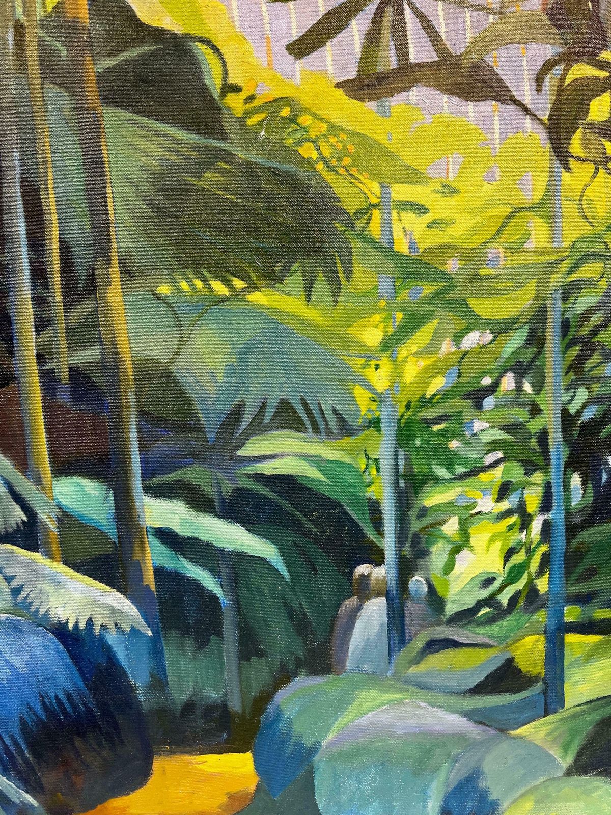 Modern Britishexotic Garden Plants Conservatory Interior Scene Dramatic Large Painting photo 1632.0