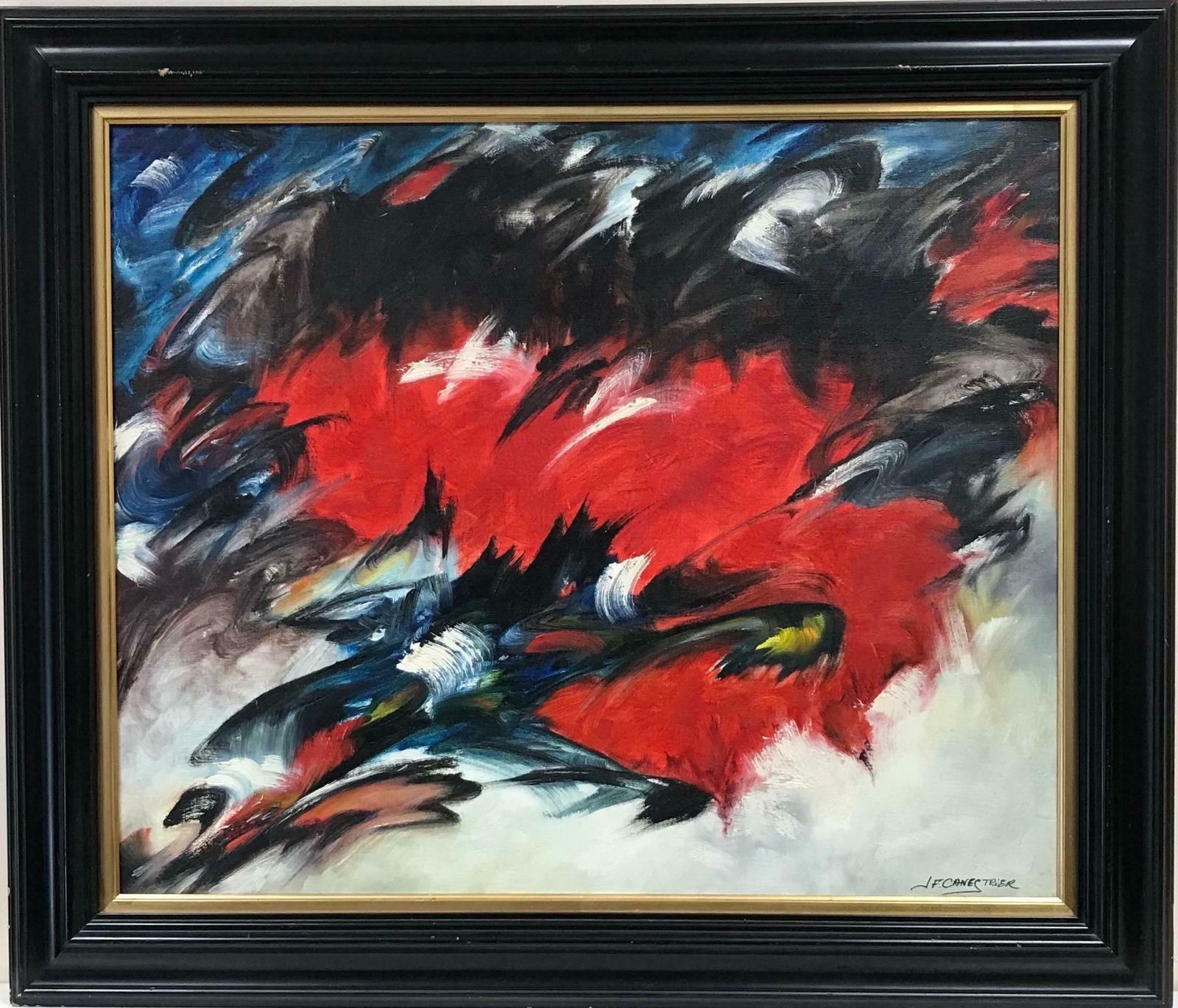 20th Century French Schoolimpressive & Large 20th Century French Abstract Signed Painting    Red & Black photo furniture