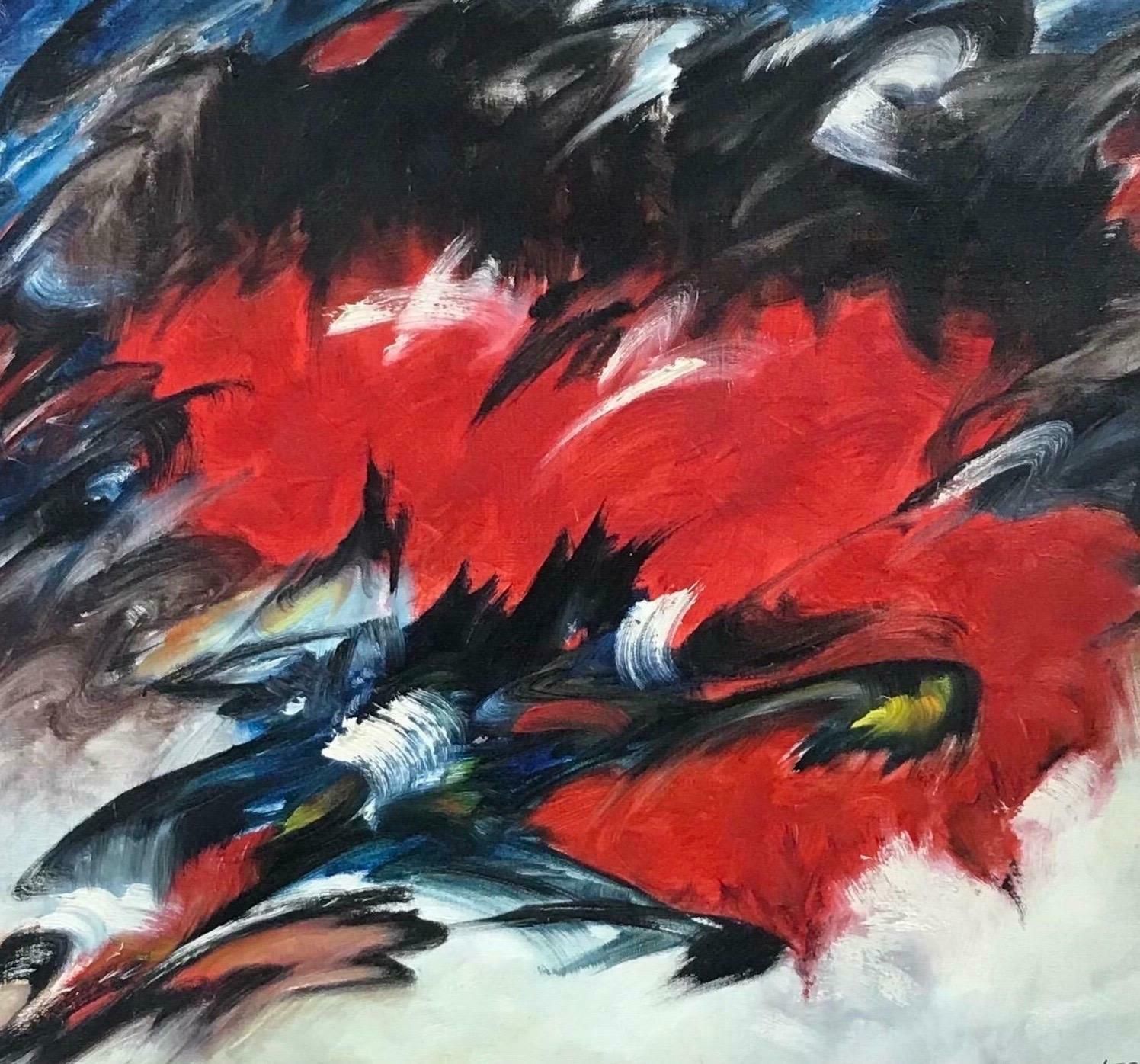 20th Century French Schoolimpressive & Large 20th Century French Abstract Signed Painting    Red & Black photo for sale