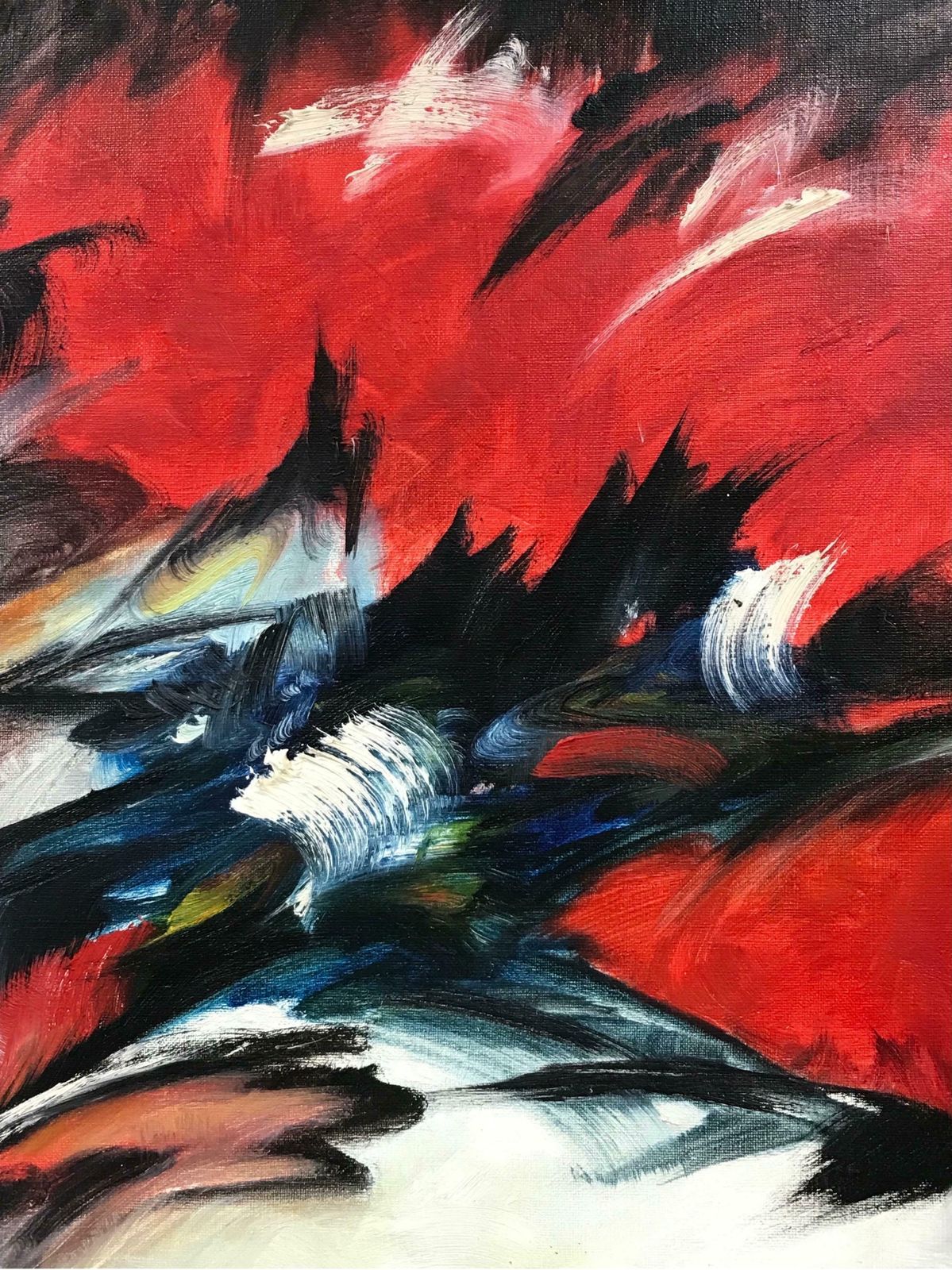 20th Century French Schoolimpressive & Large 20th Century French Abstract Signed Painting    Red & Black photo vintage