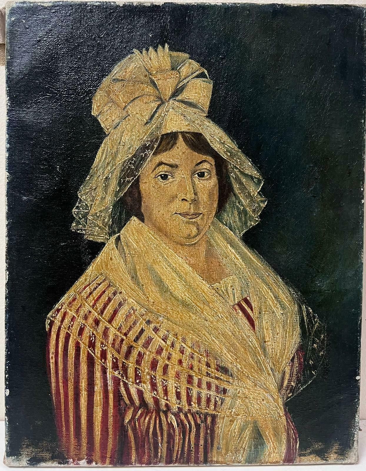 French Schoolantique French Portrait Of A Country Lady In Large Dress & Hat Oil On Canvas photo furniture