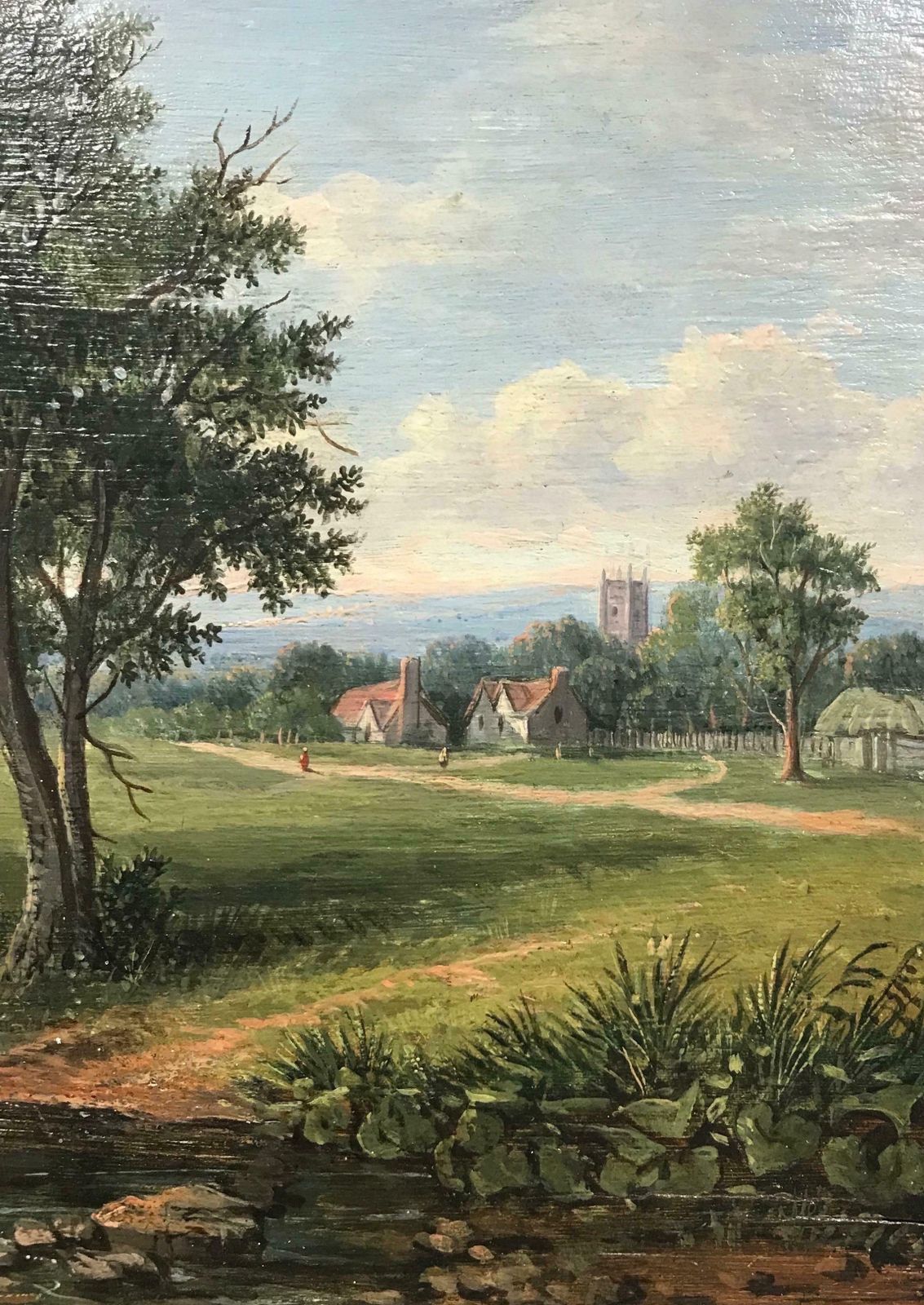 Victorian Britishfine Early Victorian Oil Painting Children Playing By Stream Village Landscape photo Art