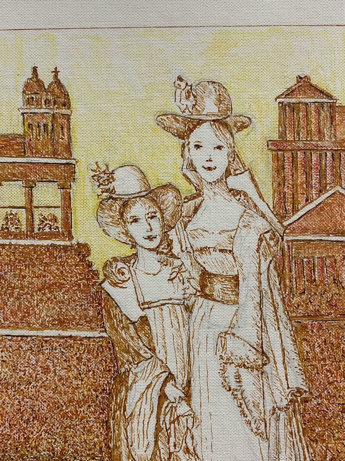 Bernard Labbeclassical French Figures In City  1950's French Modernist Cubist Painting Signed1950's