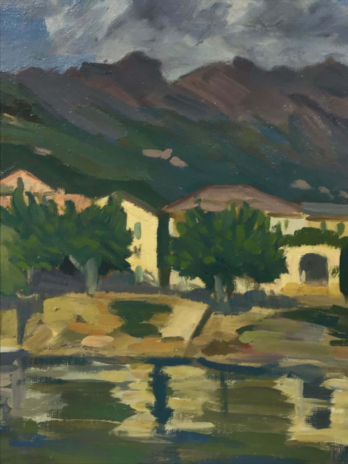 French School1960's French Post Impressionist Oil Painting South Of France Coastal Town Seac. 1967 photo Art