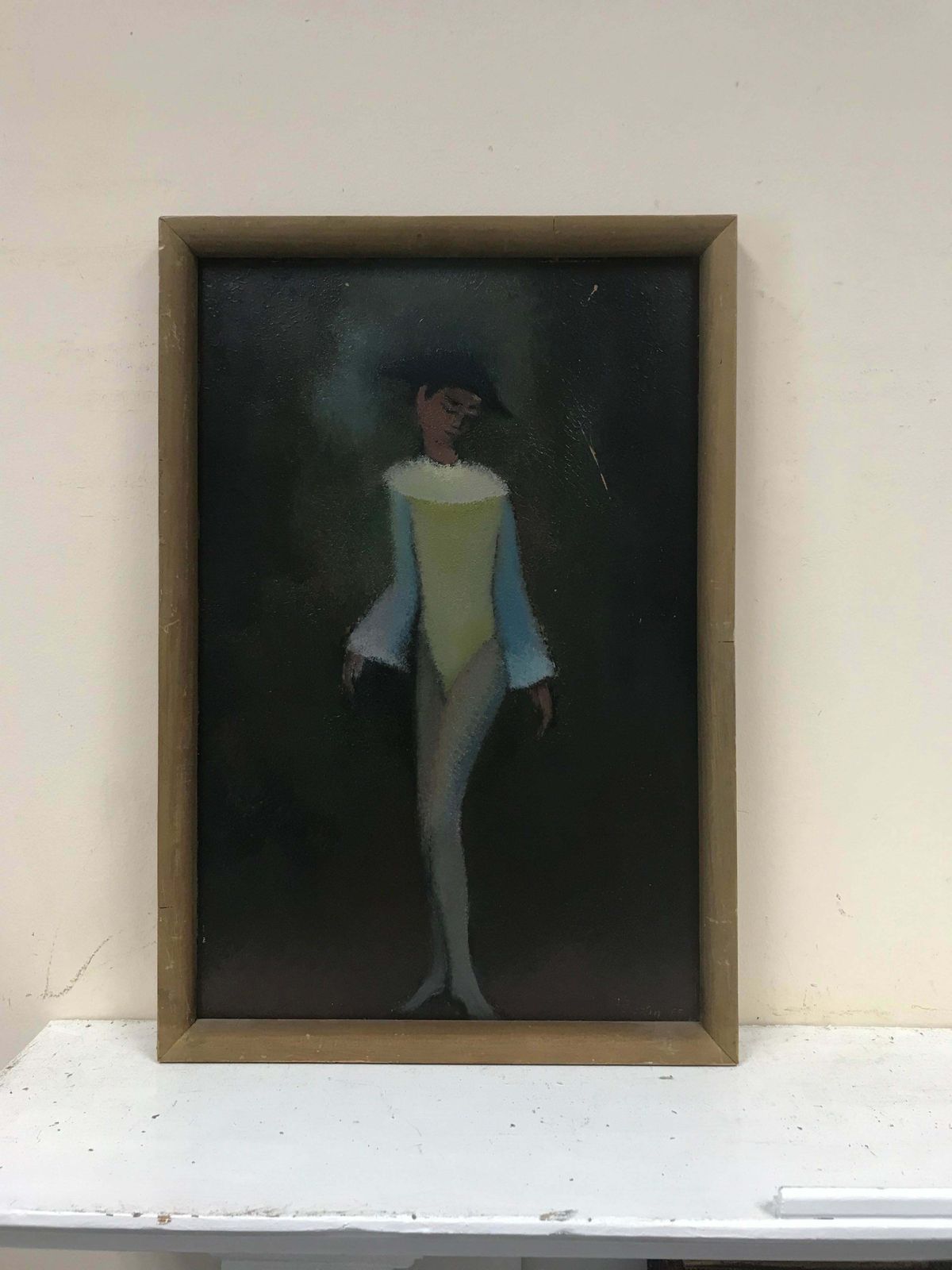 French School1960's French Modernist Signed Oil Figure In Navy Blue Hat, Unique Workc. 1965 photo for sale