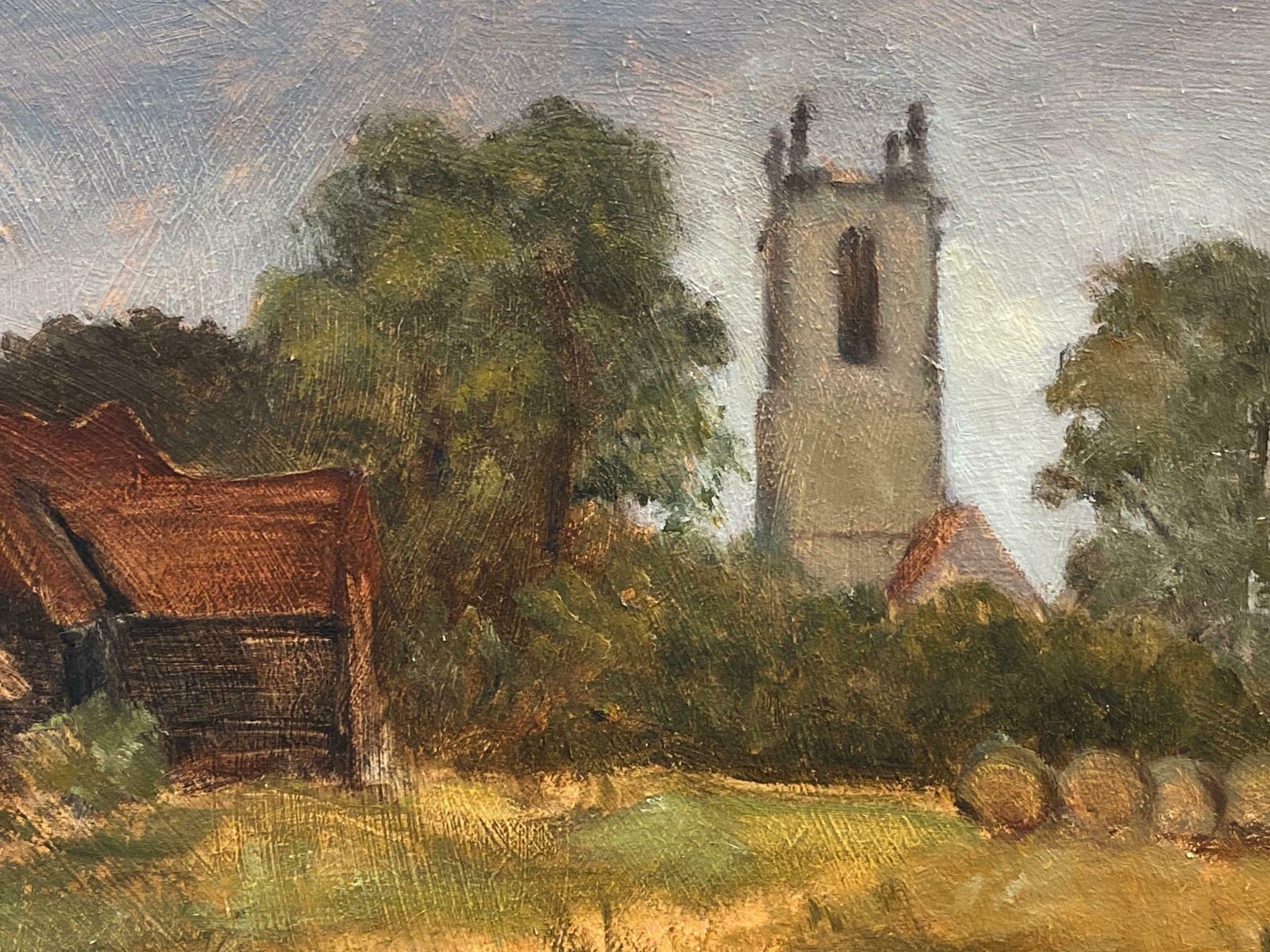 Barbera Doyle1970's Modern British Oil Painting   English Rural Church Golden Meadowsc. 1970's photo furniture