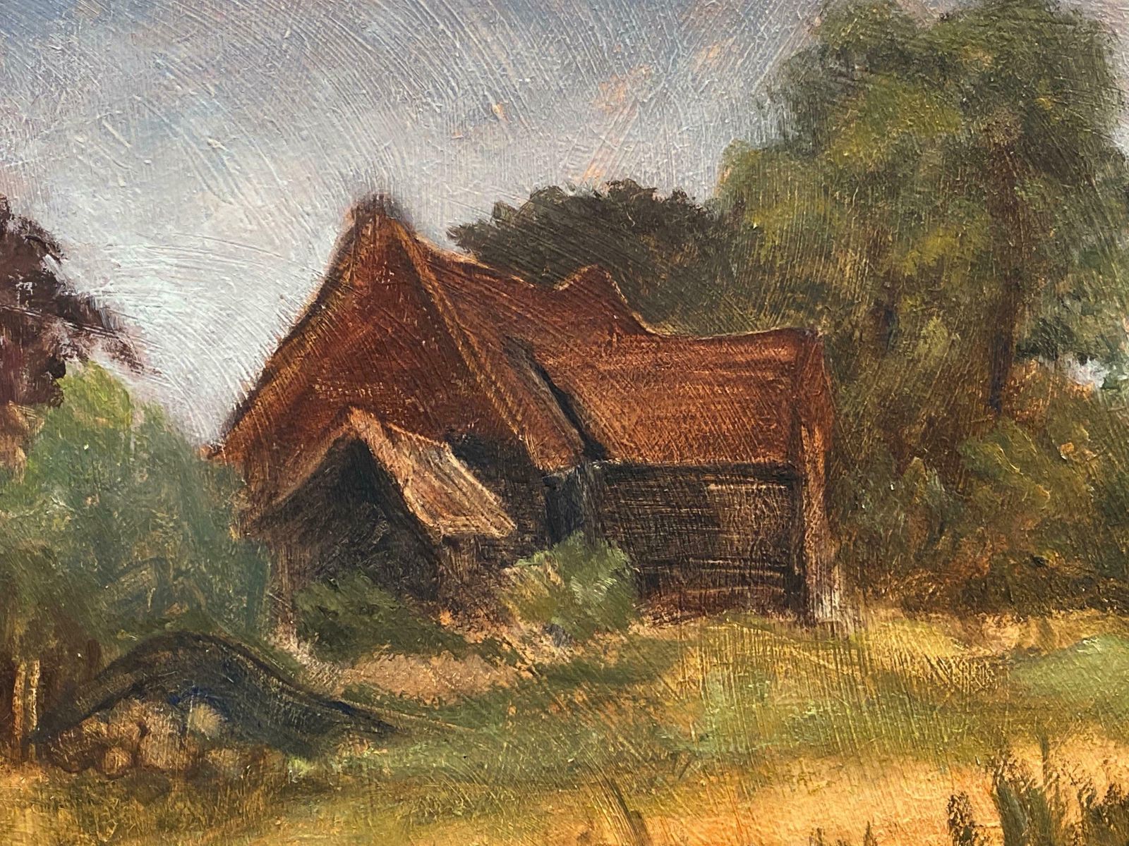 Barbera Doyle1970's Modern British Oil Painting   English Rural Church Golden Meadowsc. 1970's photo for sale