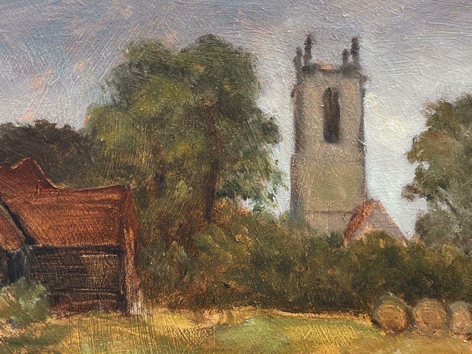 Barbera Doyle1970's Modern British Oil Painting   English Rural Church Golden Meadowsc. 1970's photo vinterior
