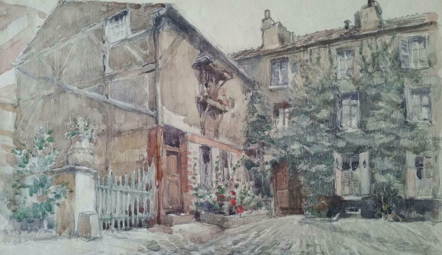 Henri Milochecole De Paris Mid 20th Century Paris: Atelier Studio French Watercolour 1940's