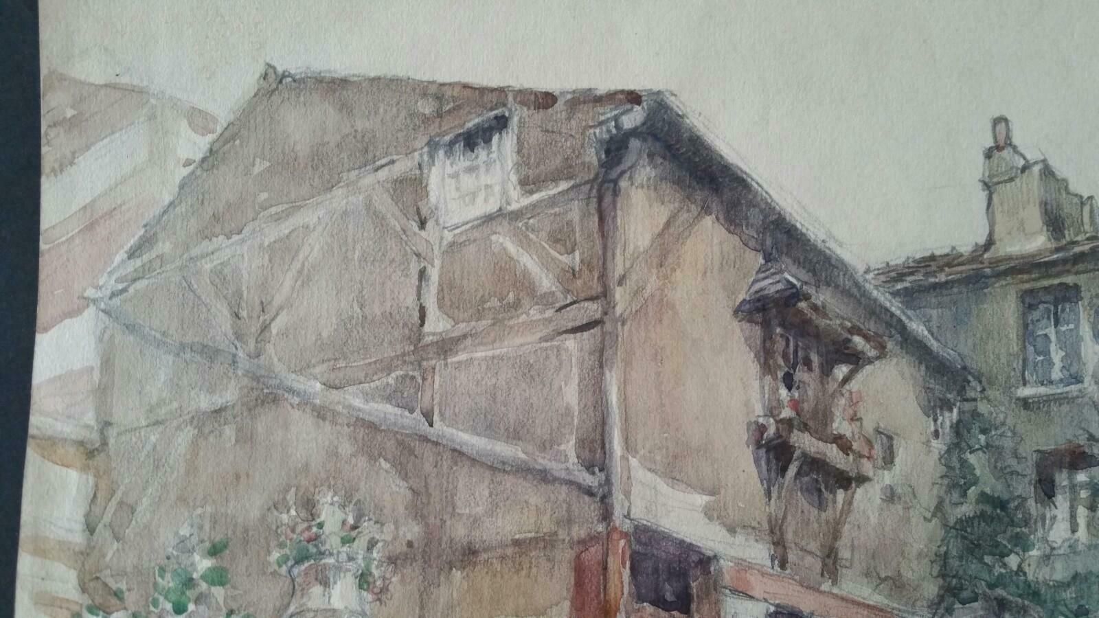 Henri Milochecole De Paris Mid 20th Century Paris: Atelier Studio French Watercolour 1940's photo vinterior