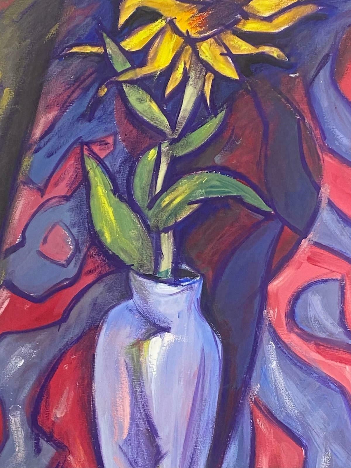 Paul Louis Bolot (French 1918 2003)French Painting Wacky Still Life With Yellow Sunflower In Purple Vase20th Century (1977) photo furniture