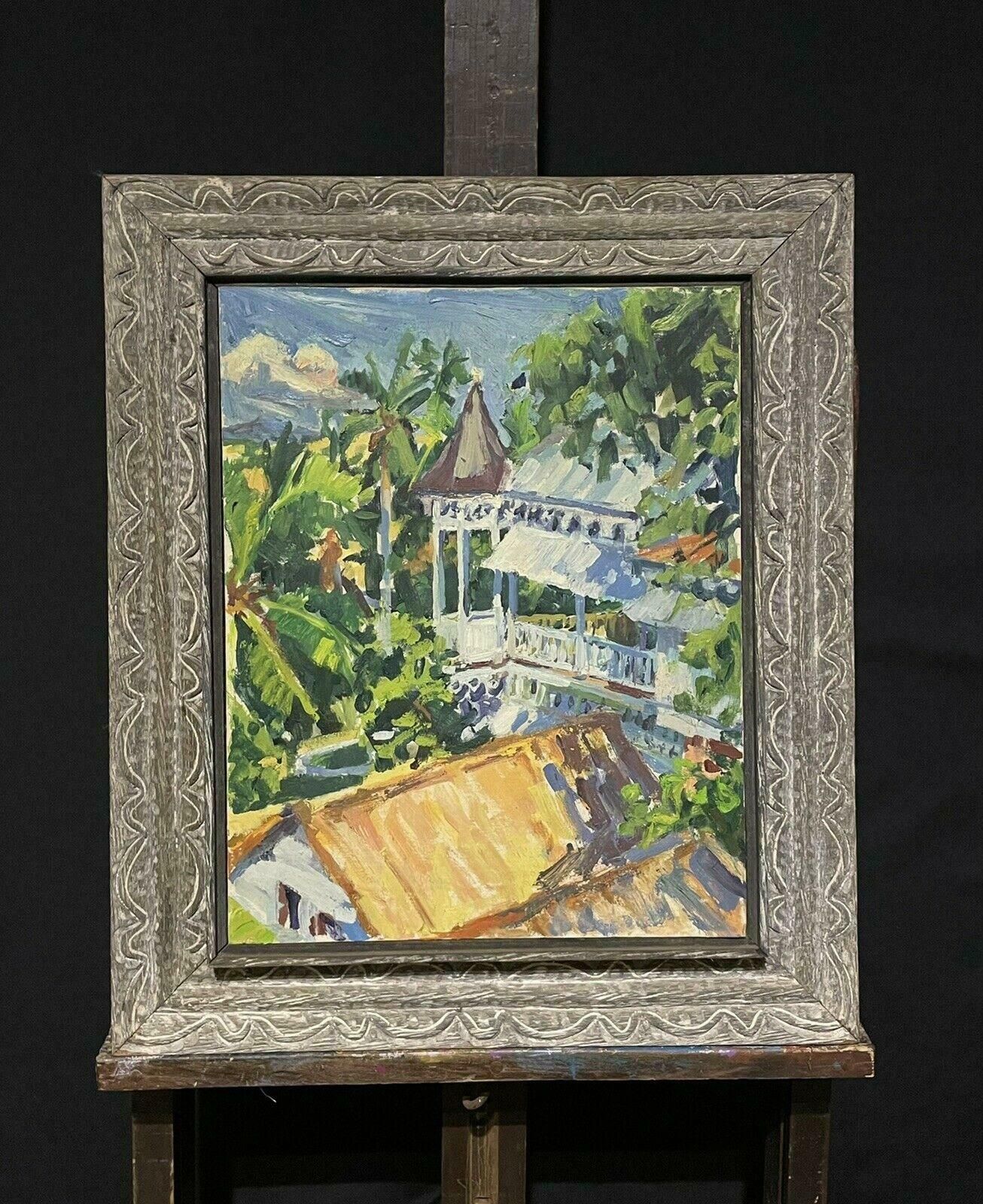 American Impressionistmid 20th Century American Impressionist Oil Colorful Garden Landscape View