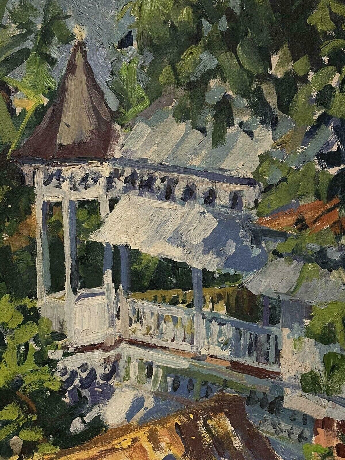 American Impressionistmid 20th Century American Impressionist Oil Colorful Garden Landscape View photo Art