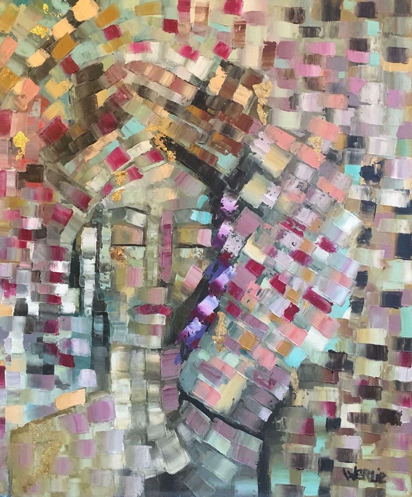 Beatrice Werliemosaic Style French Abstract, Original Oil Painting 2004