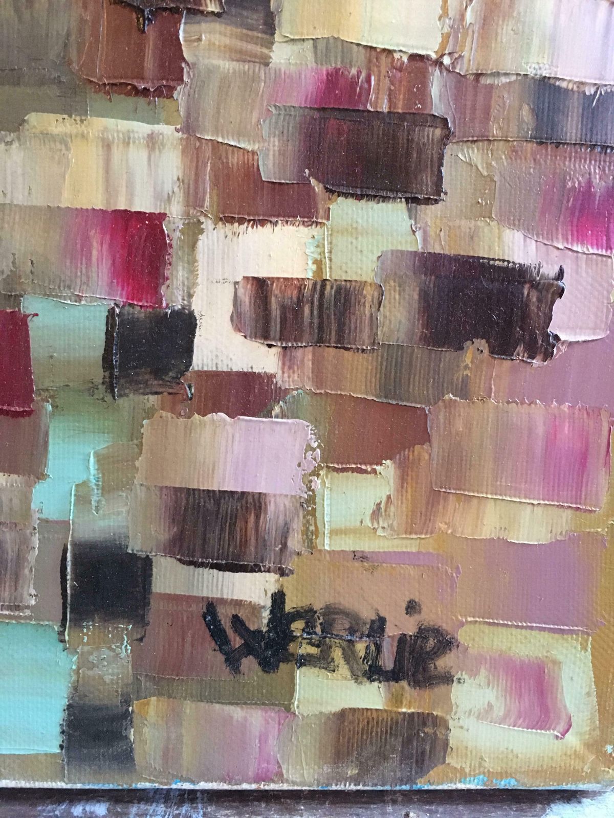 Beatrice Werliemosaic Style French Abstract, Original Oil Painting 2004 photo for sale