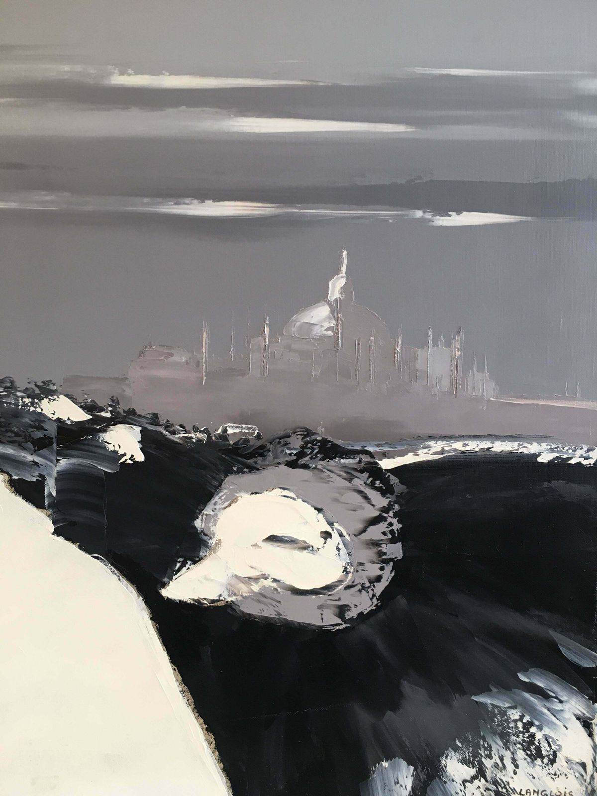 Pierre Gerard Langloisabstract Oil Painting, Monochrome, Frenchc.1990's photo for sale