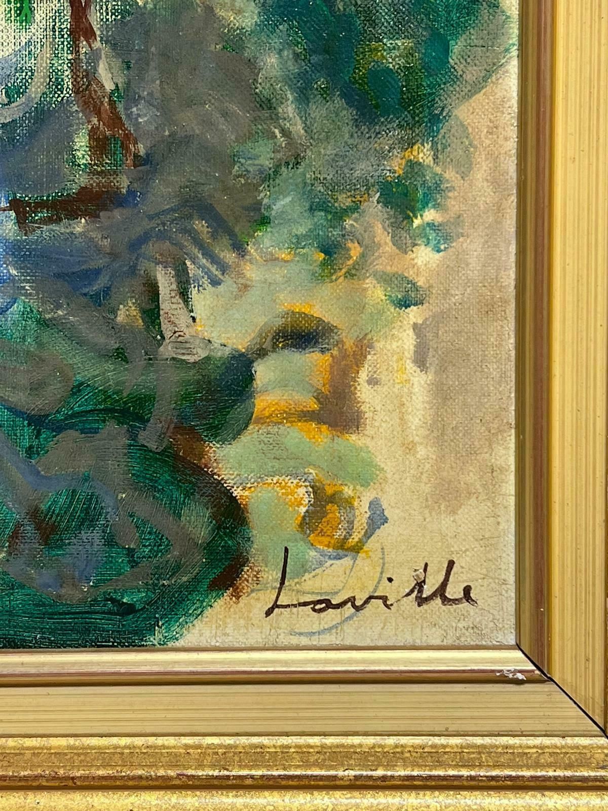 French School1960's French Signed Oil Portrait Of Young Lady In Blue Hat Modernist Style photo vinterior