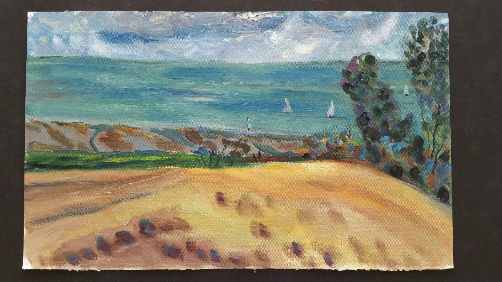 Unknown20th Century French Oil Painting Sails Below The Hay Fieldlate 20th Century photo furniture