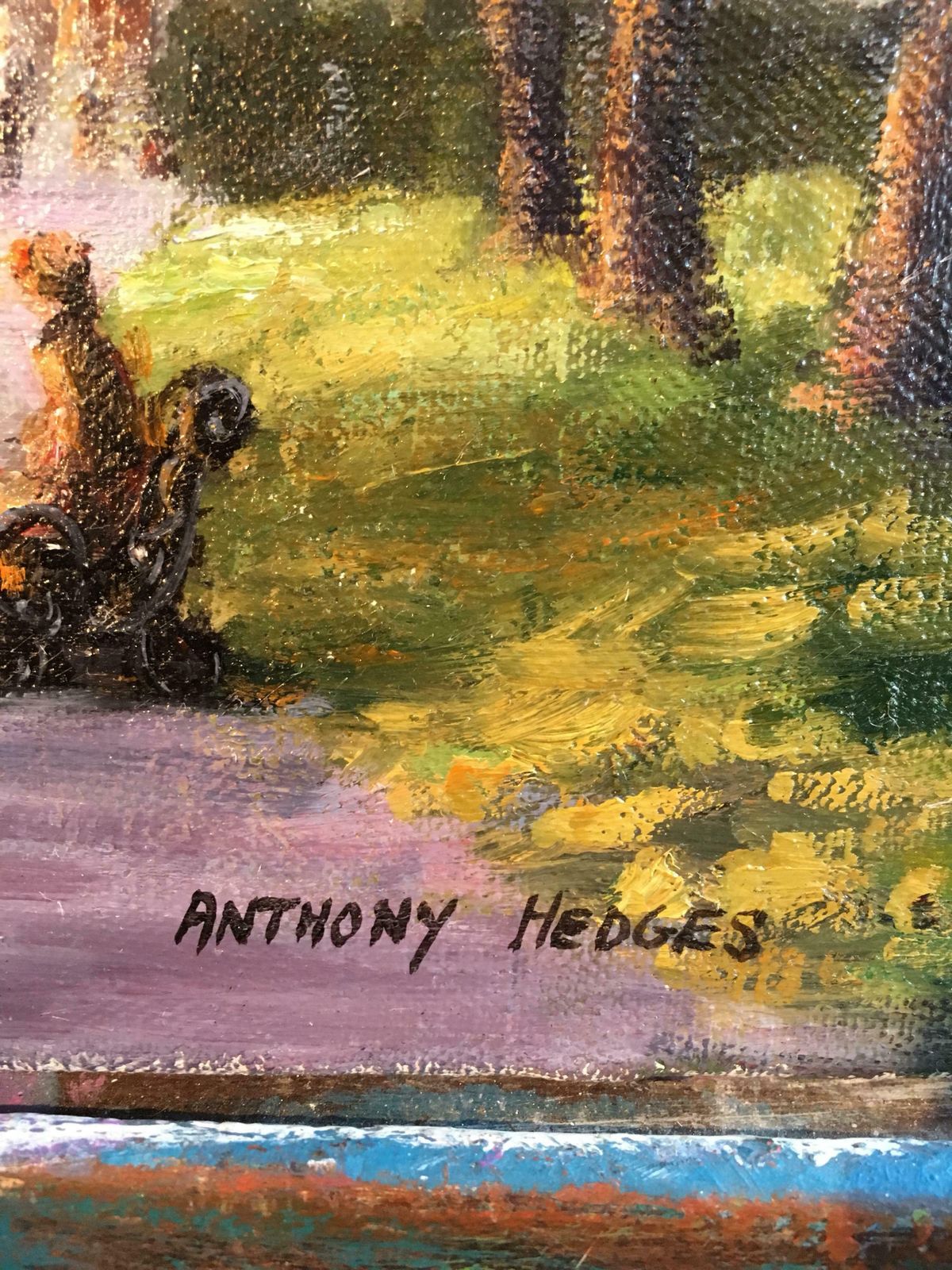 Anthony Hedgespark Walk, Impressionist City Scene, Signed Oil Paintingc.1950 photo 740.0
