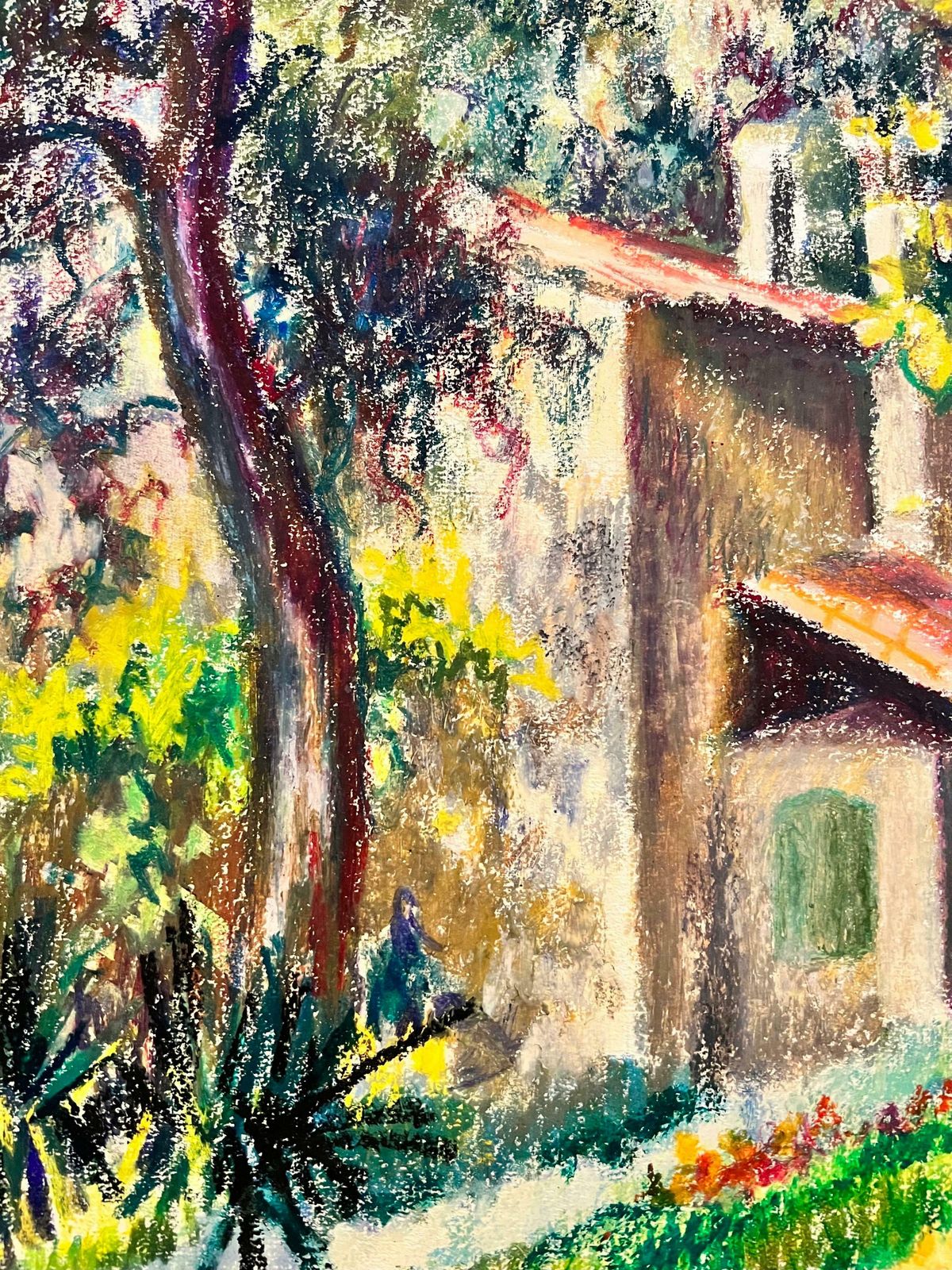 Josine Vignonfrench Impressionist Pastel Painting Sunlit Chateau Along The Path Landscape1960's photo 561.0
