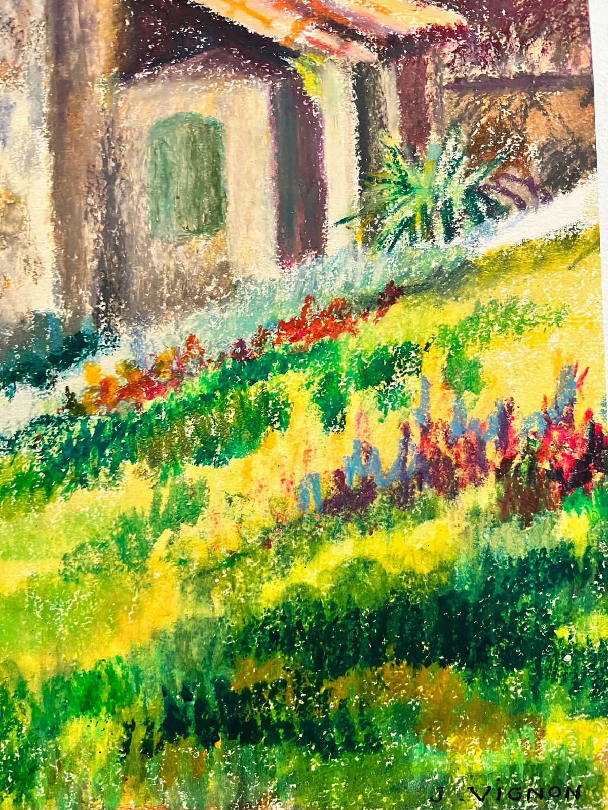 Josine Vignonfrench Impressionist Pastel Painting Sunlit Chateau Along The Path Landscape1960's photo buy
