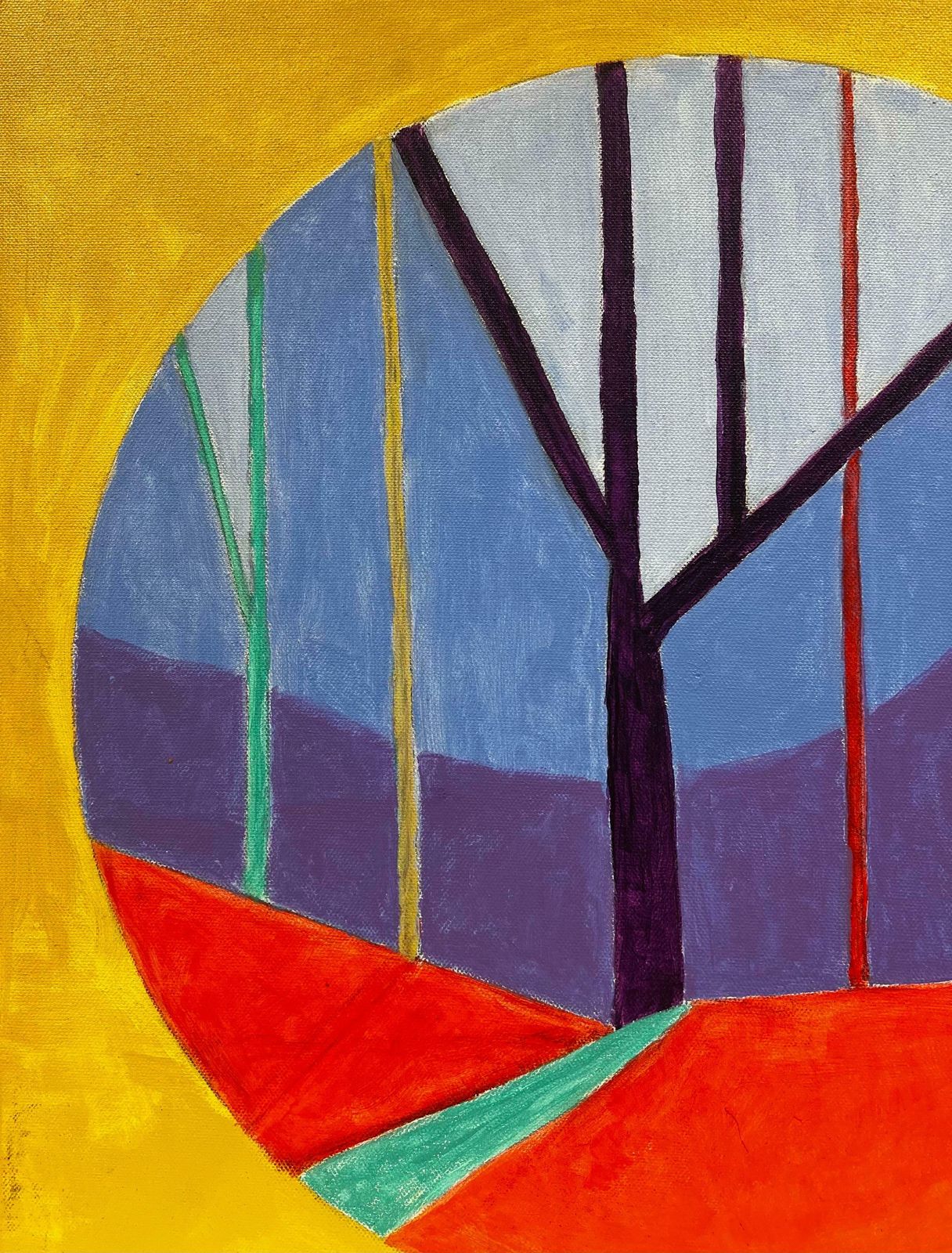 British Contemporarycircular Abstract British Contemporary Painting On Canvas Red Blue Gold Purple photo vinterior