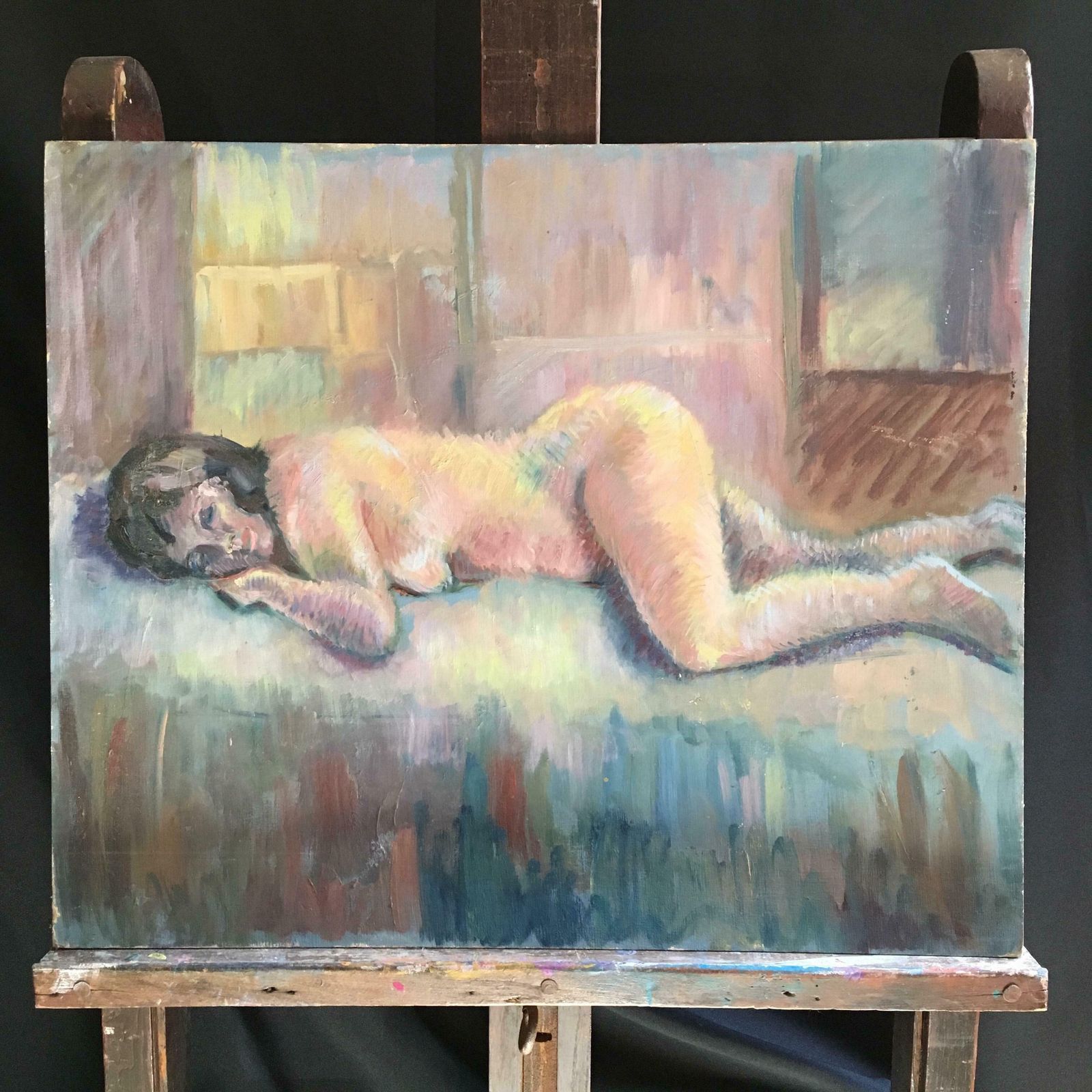 Beryl Dartonimpressionist Nude, British Artist, Strong Colours, Original Oil Paintingc.1970s photo vinterior