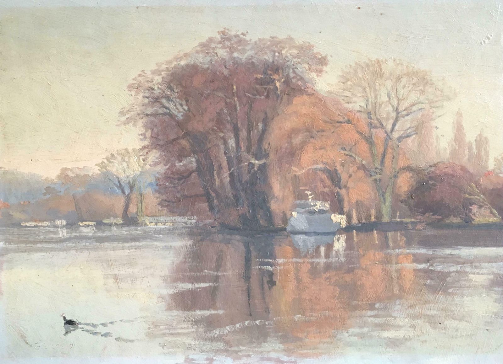 Harold Georgesunrise On The River 'The River At Shiplake', Signed Oil Painting1971