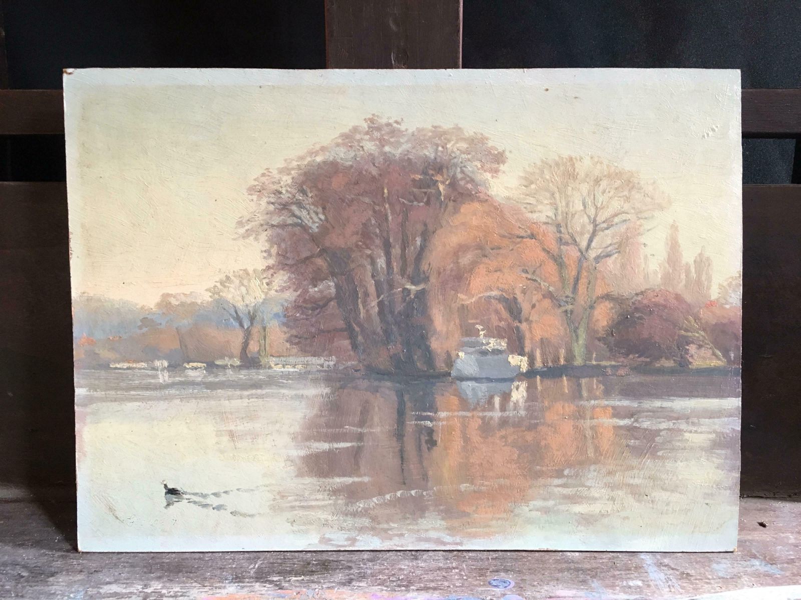 Harold Georgesunrise On The River 'The River At Shiplake', Signed Oil Painting1971 photo furniture