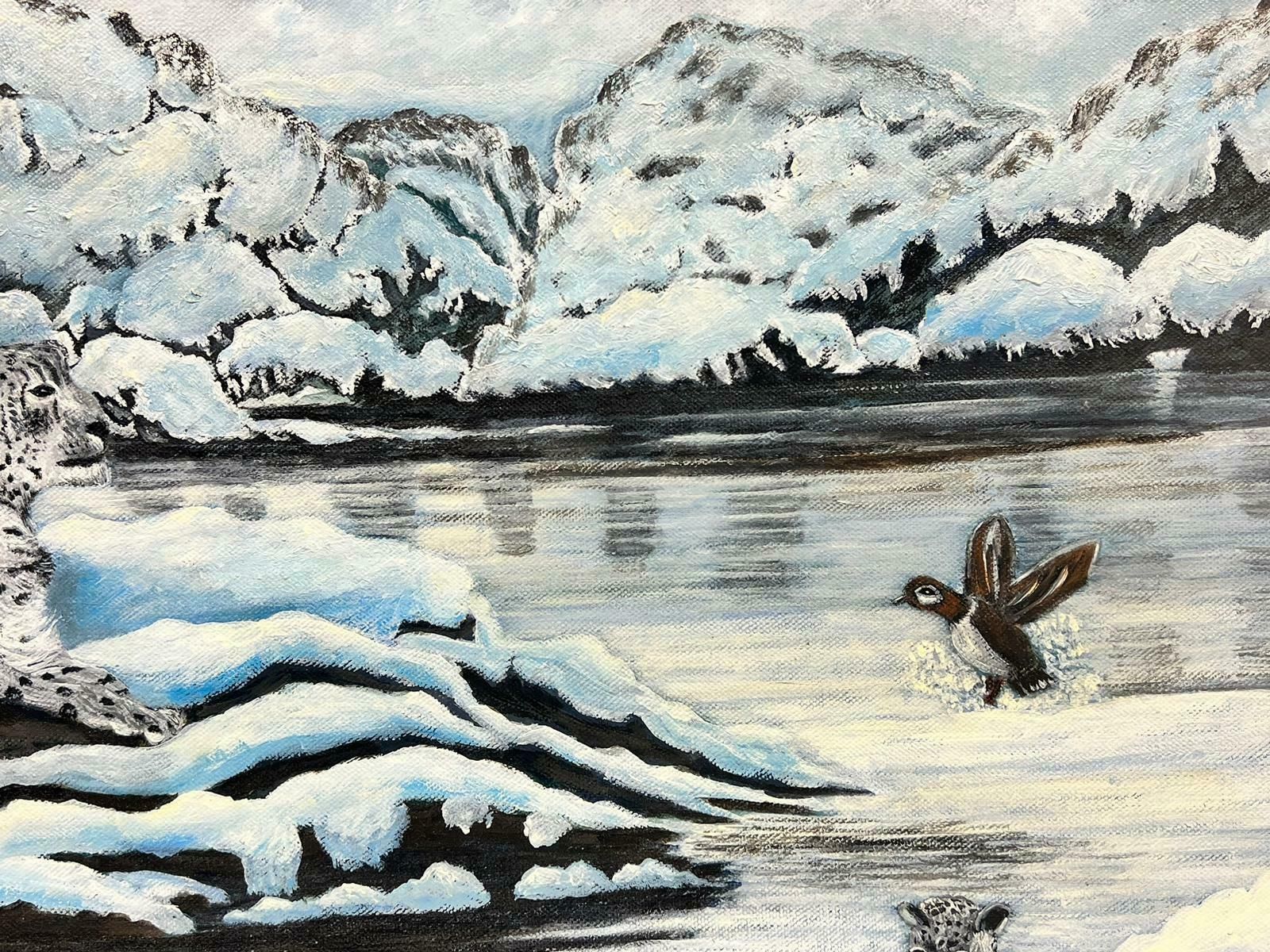 Ben Powellcontemporary British Acrylic Painting Snow Leopards In Arctic Landscape photo buy