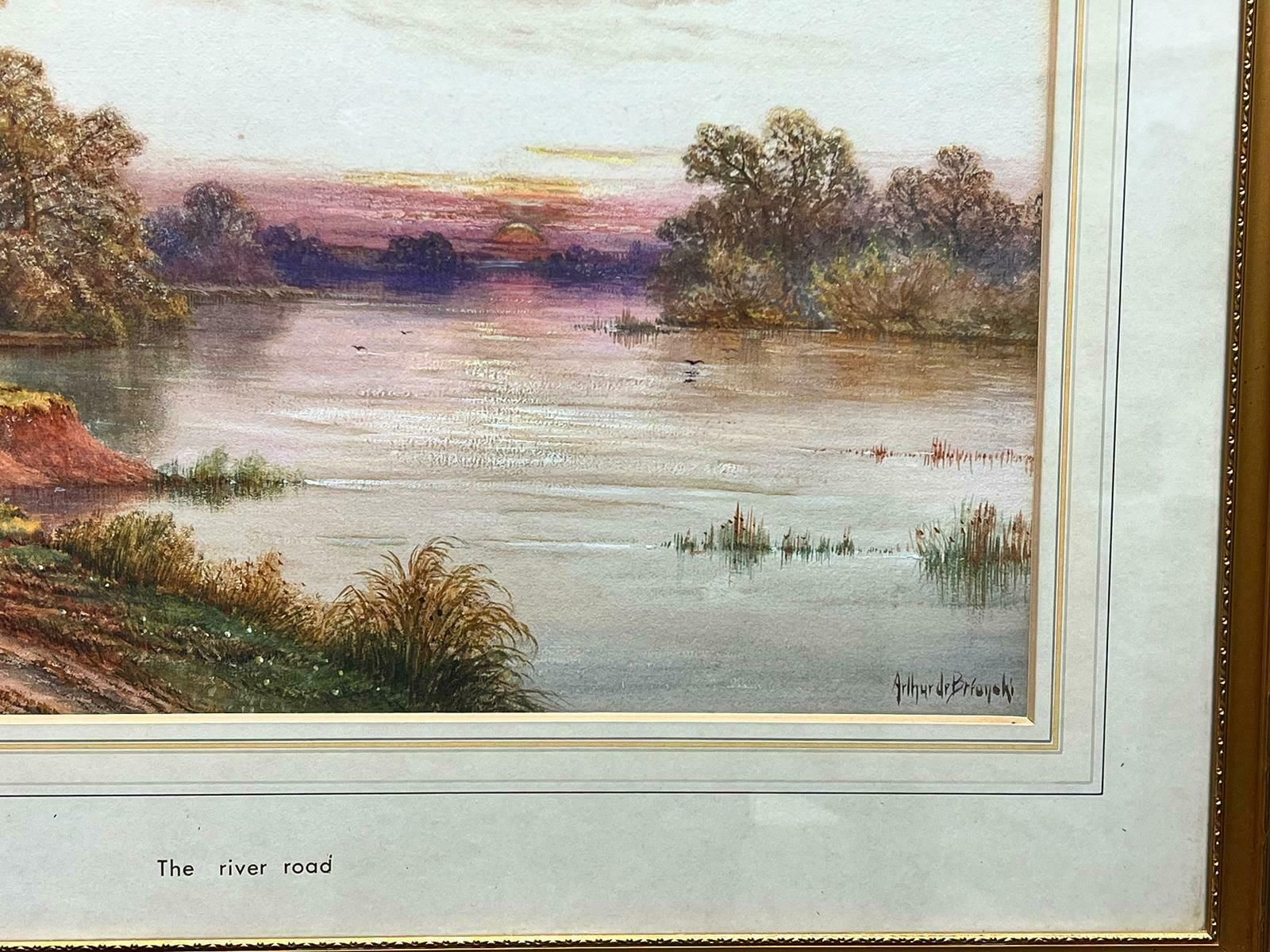 Arthur De Breanskithe Track Alongside The Fishing River Sunset Landscape Fine Antique British photo for sale
