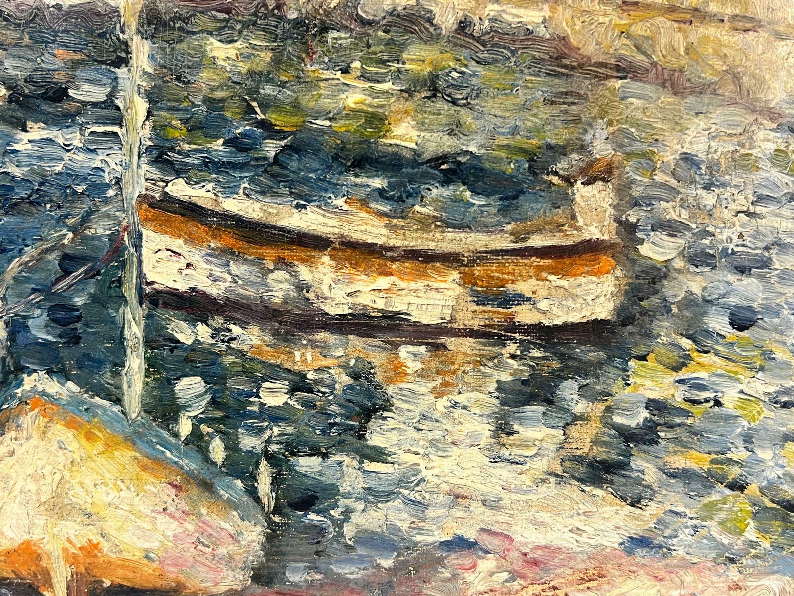 French School1900's French Impressionist Signed Oil Painting Boats In Harbour Double Sided photo 1219.0