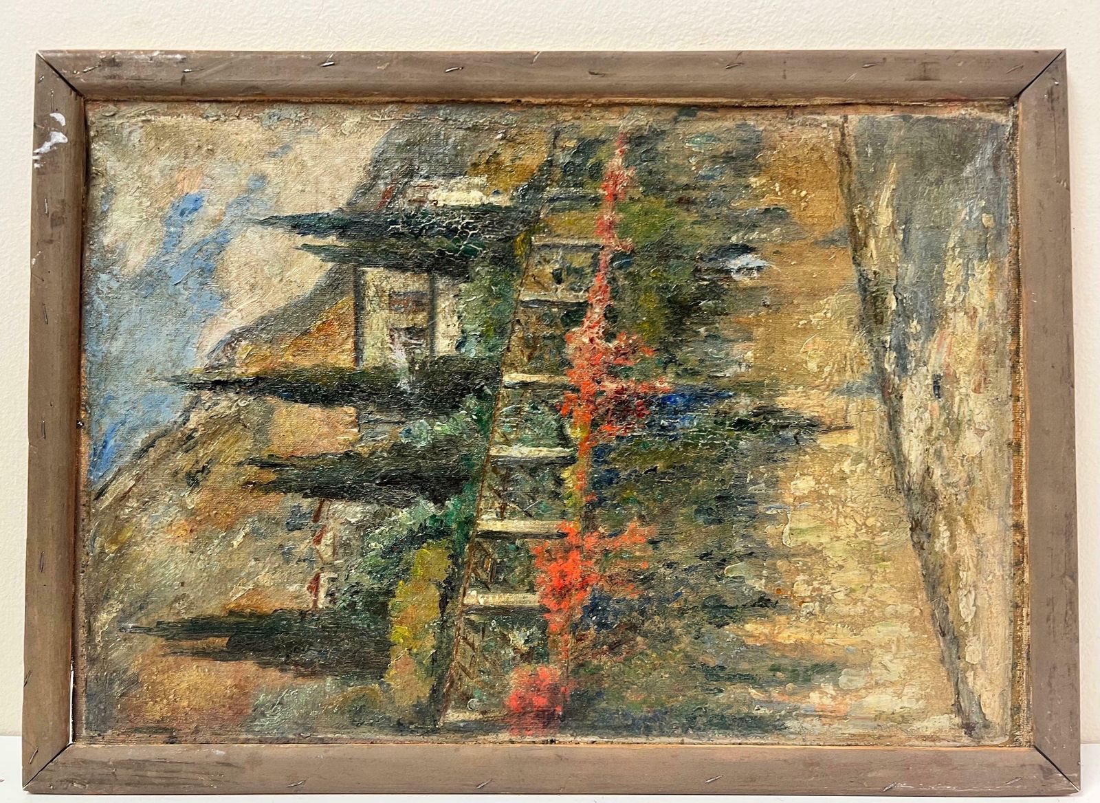 French School1900's French Impressionist Signed Oil Painting Boats In Harbour Double Sided photo buy