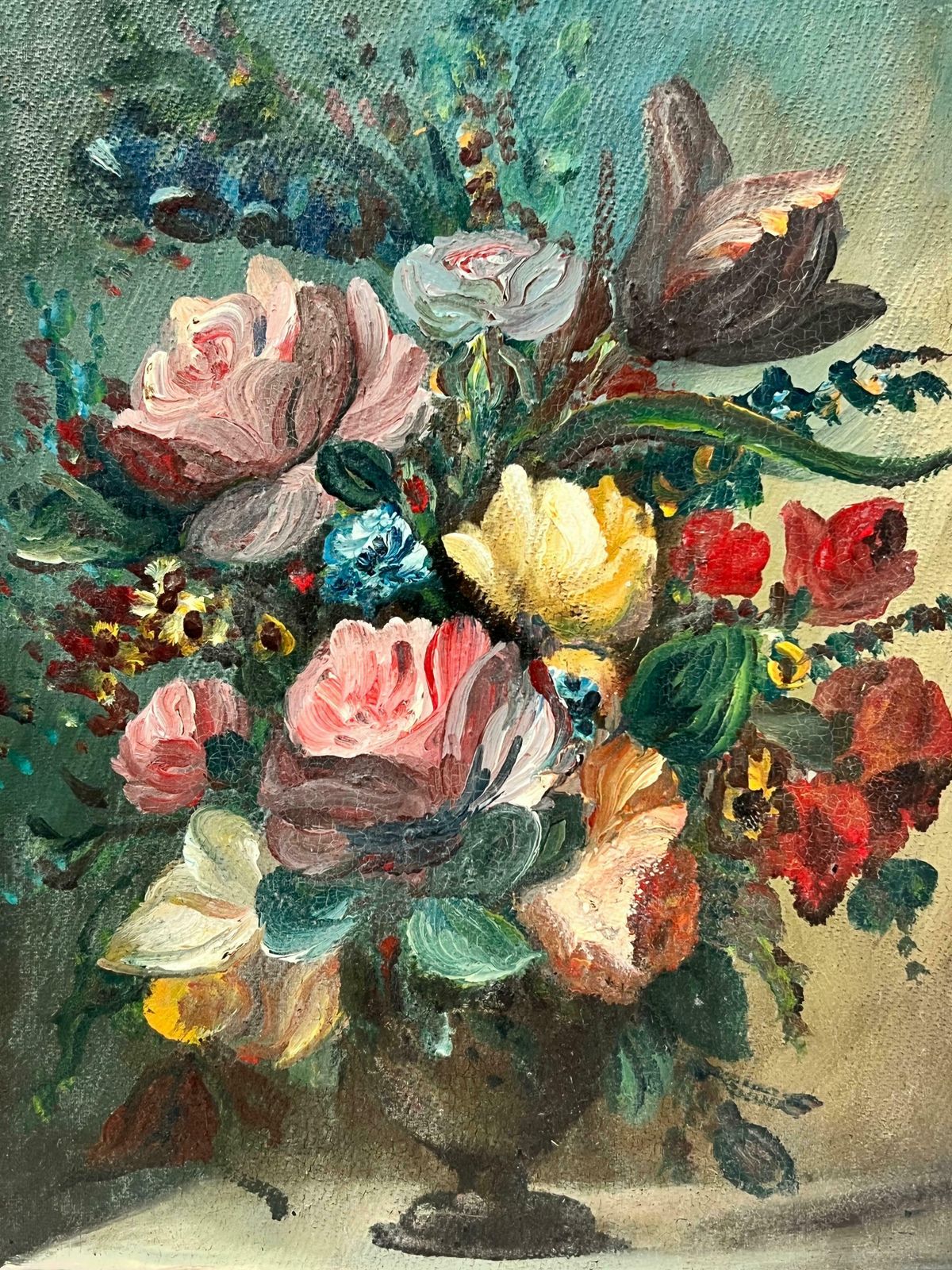 French Schoolfine Classical Still Life Oil Painting Ornate Flowers In Vase Gilt Framed Oil photo for sale