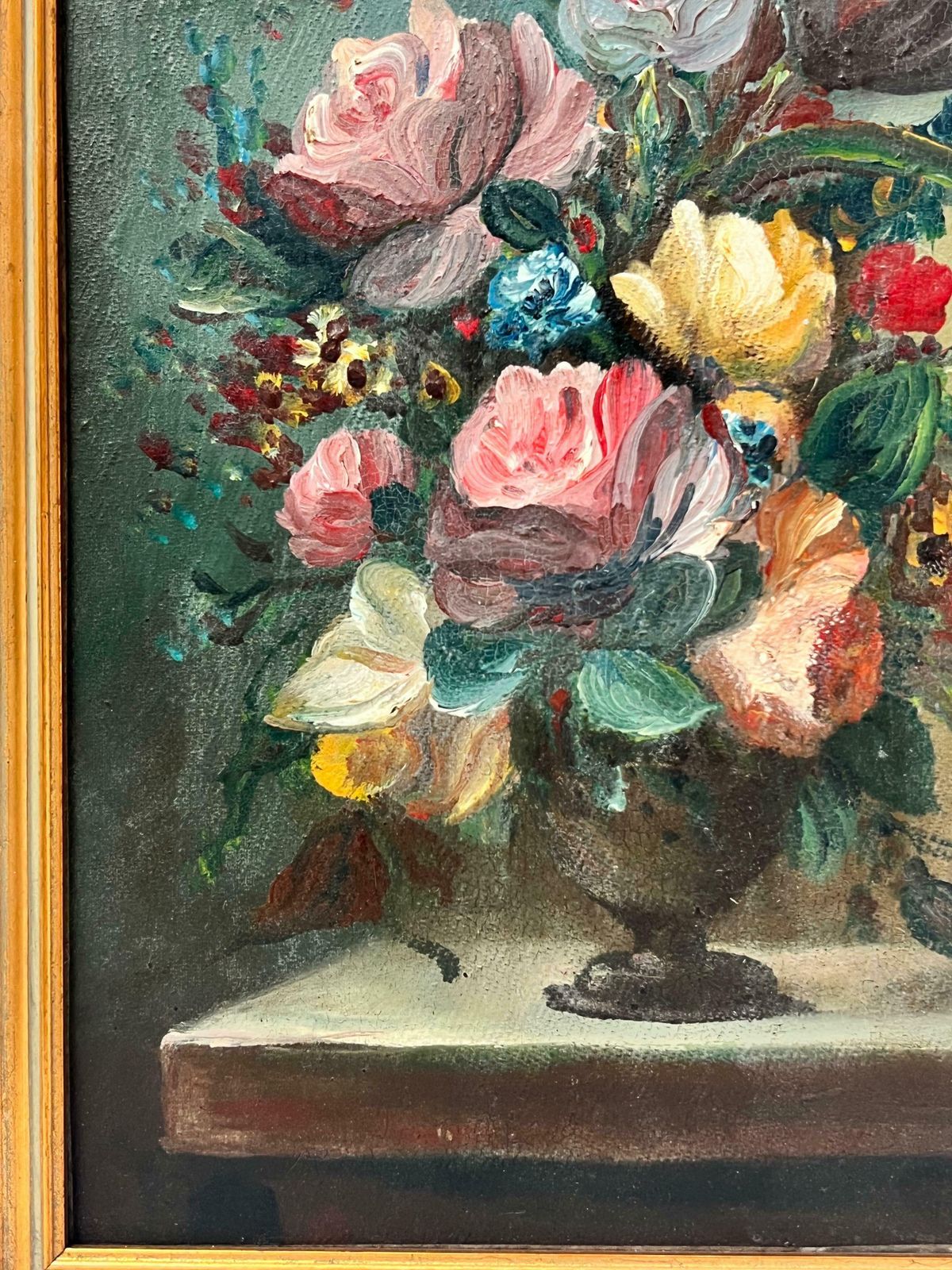 French Schoolfine Classical Still Life Oil Painting Ornate Flowers In Vase Gilt Framed Oil photo Art