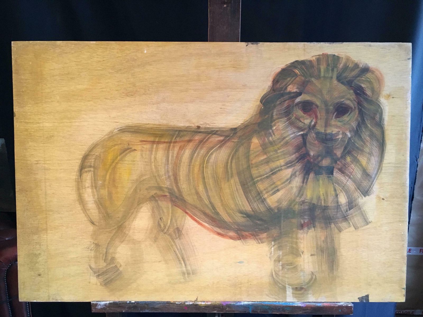 Unknownking Of The Jungle, Large Impressionist Oil Painting Of A Lion C.1970s photo buy
