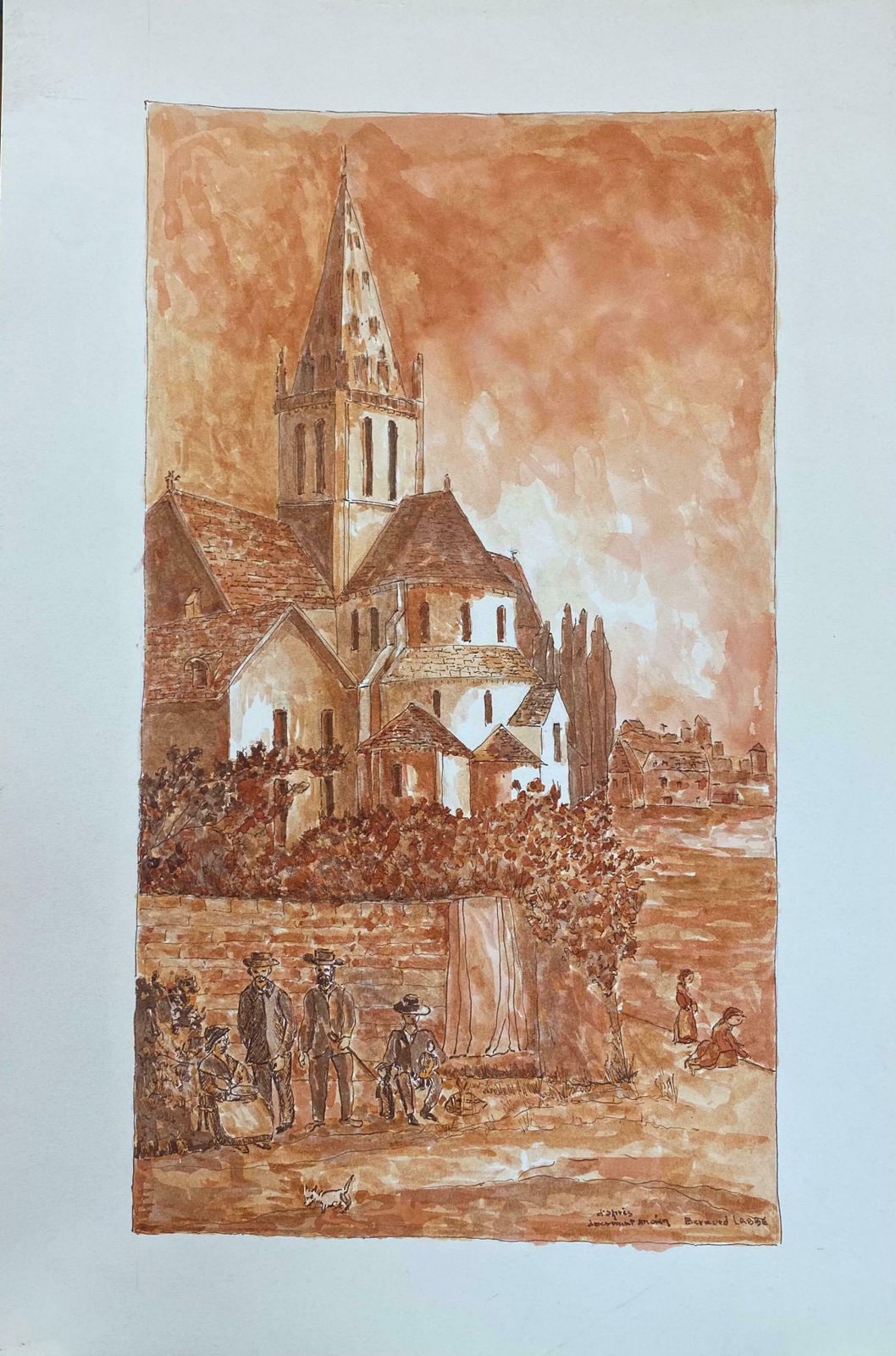 Bernard Labbe1950's French Modernist/ Cubist Painting   Orange French Landscape1950's photo for sale