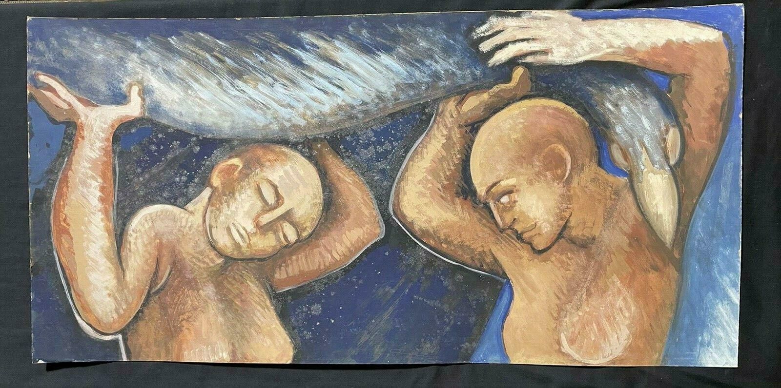 Claude Lagoucheclaude Lagouche (1943 2020) 1970's Large Surrealist Oil   Figures & Birdmid Century photo furniture