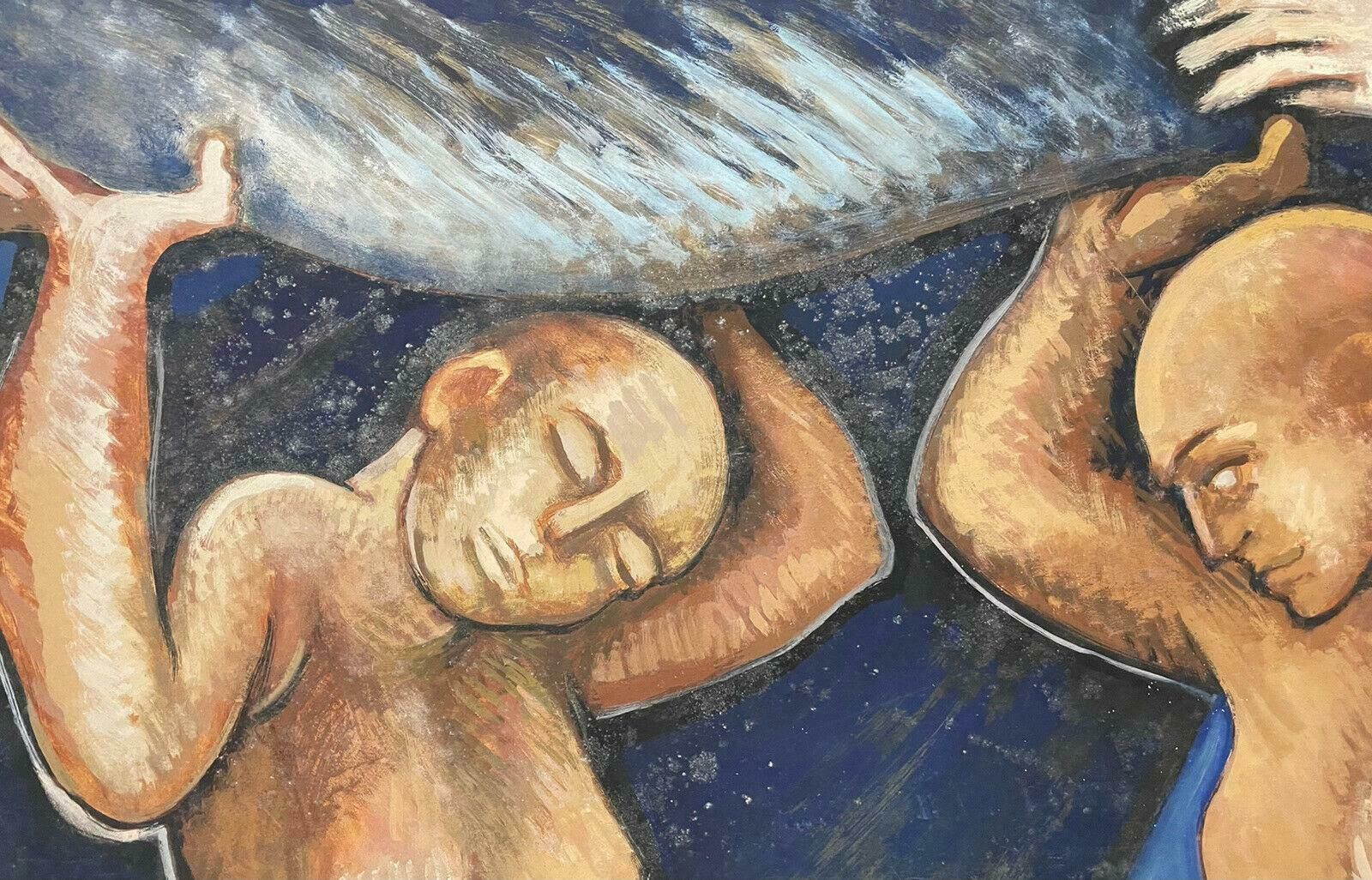 Claude Lagoucheclaude Lagouche (1943 2020) 1970's Large Surrealist Oil   Figures & Birdmid Century photo for sale
