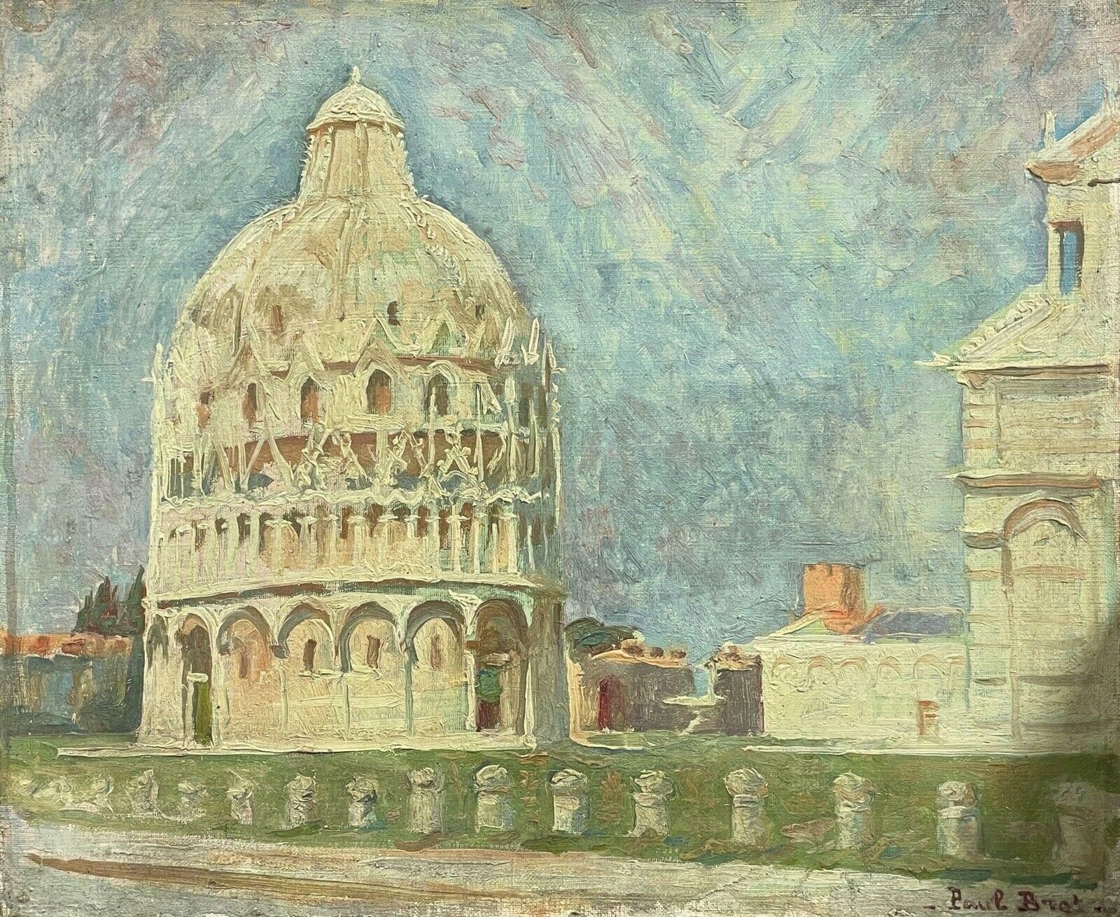 Paul Bretpaul Bret (1902 1956) Signed Impressionist Oil The Baptistry In Pisa, Italy