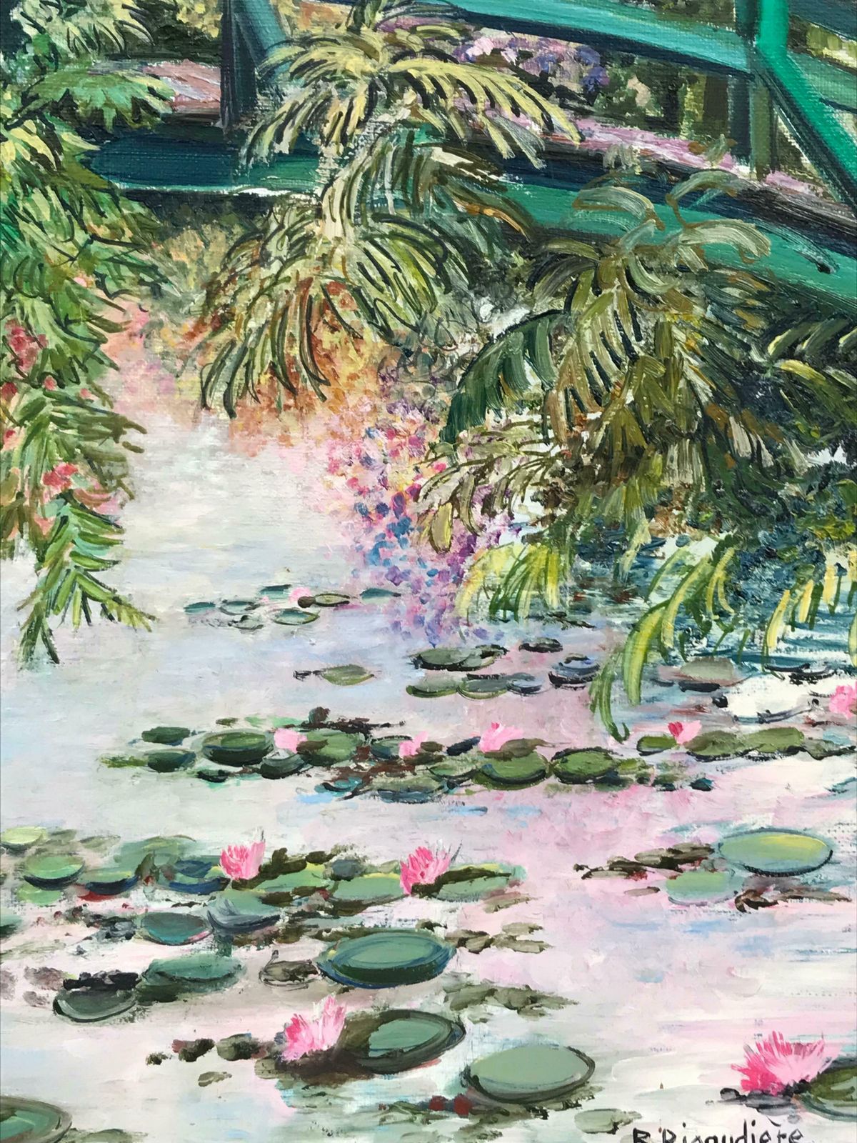 B. Rigaudierejapanese Bridge Monet's Waterlily Pond Giverny, Signed French Impressionist Oil photo buy