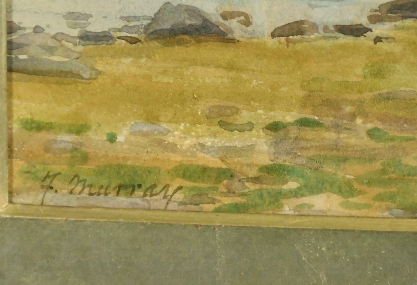 Frank Murrayantique Scottish Watercolour, Figure Walking Towards Crofters Cottage photo furniture